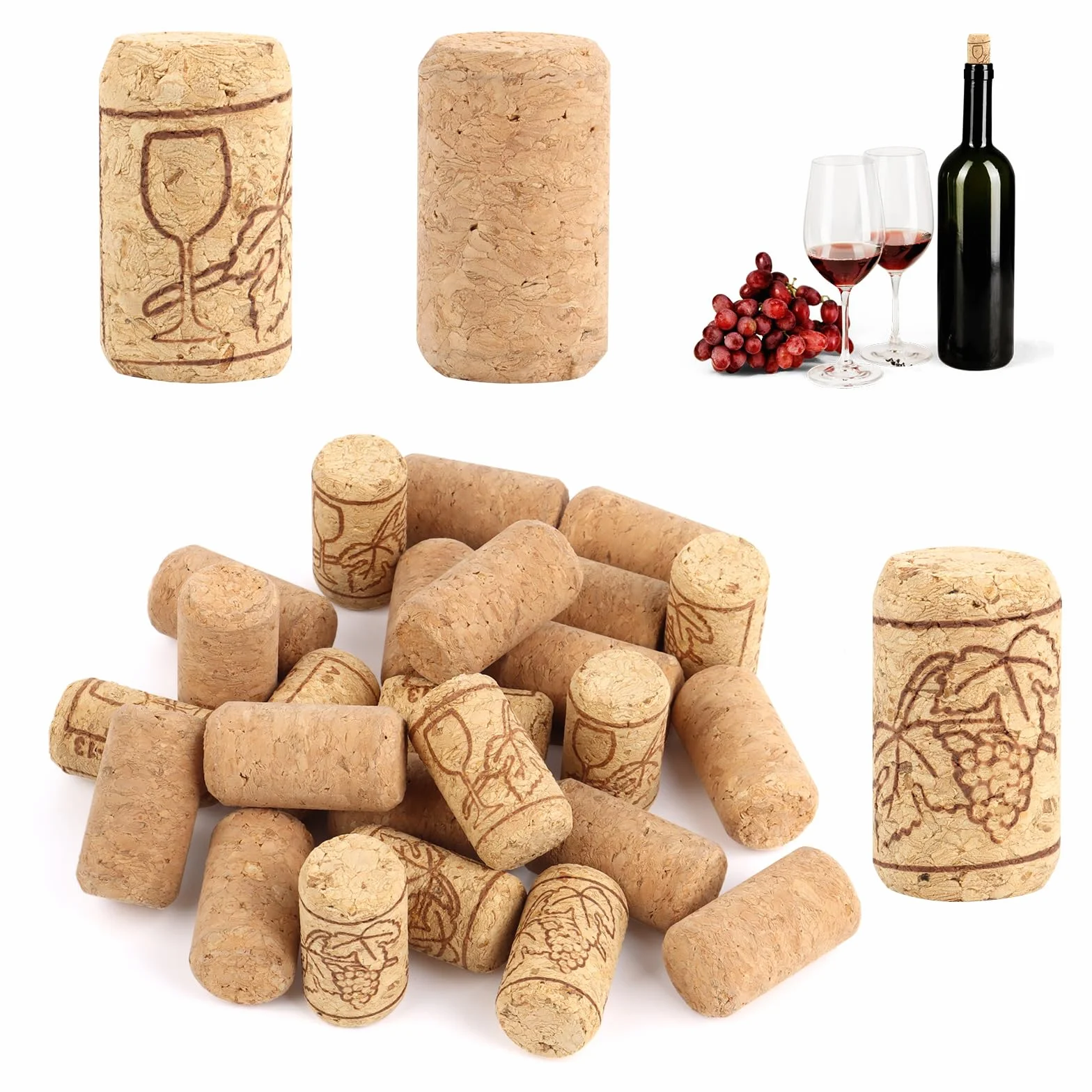 Tappi di Sughero per Bottiglie di Vino, 25 Pezzi, Sughero Naturale Riutilizzabile per Vino e Decorazioni