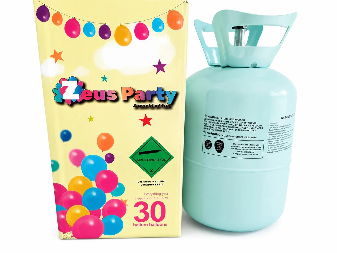 Zeus Party Elio per palloncini - Kit Bombola gas elio per il gonfiaggio di 30 palloncini NON INCLUSI per feste e party di ogni genere - circa 0,29 metri cubi di elio PURO