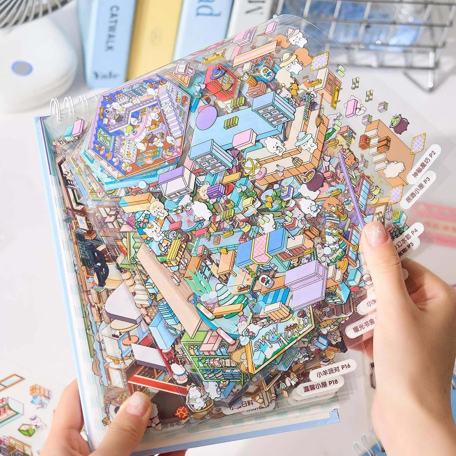 Adesivi 3D Sticker, aAdesivi di Scena, aAdesivi per la Casa Fai Da Te, 3D Sticker Kit di Adesivi per Casa in Miniatura per Scrapbook e Diario, con 2 Pinzette (1, Blu)