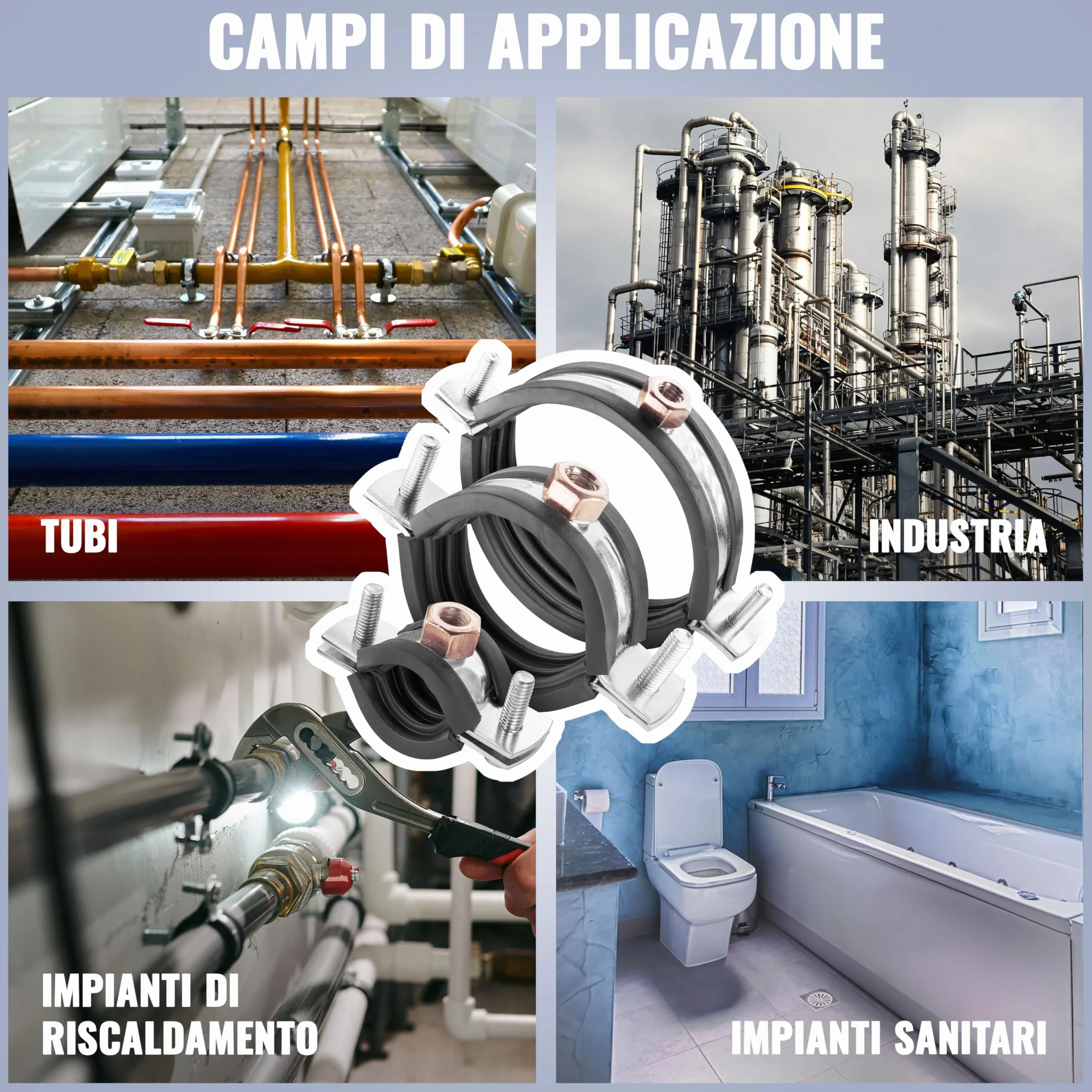 Poppstar 2x Fascette stringitubo in acciaio inox W4 (campo di serraggio 20-25 mm, 1/2") con viti prigioniere M8*82 e tasselli