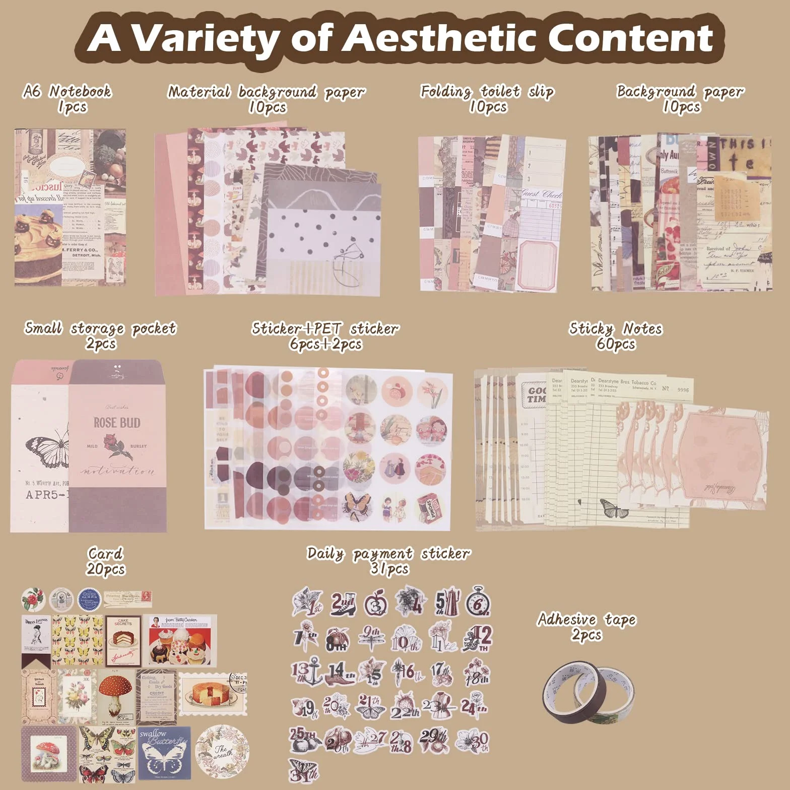 Gearific Kit di forniture per scrapbooking, kit per album di ritagli estetici con taccuino a griglia A6, forniture per diari fai da te, regalo di compleanno per adolescenti, ragazze, bambini, donne