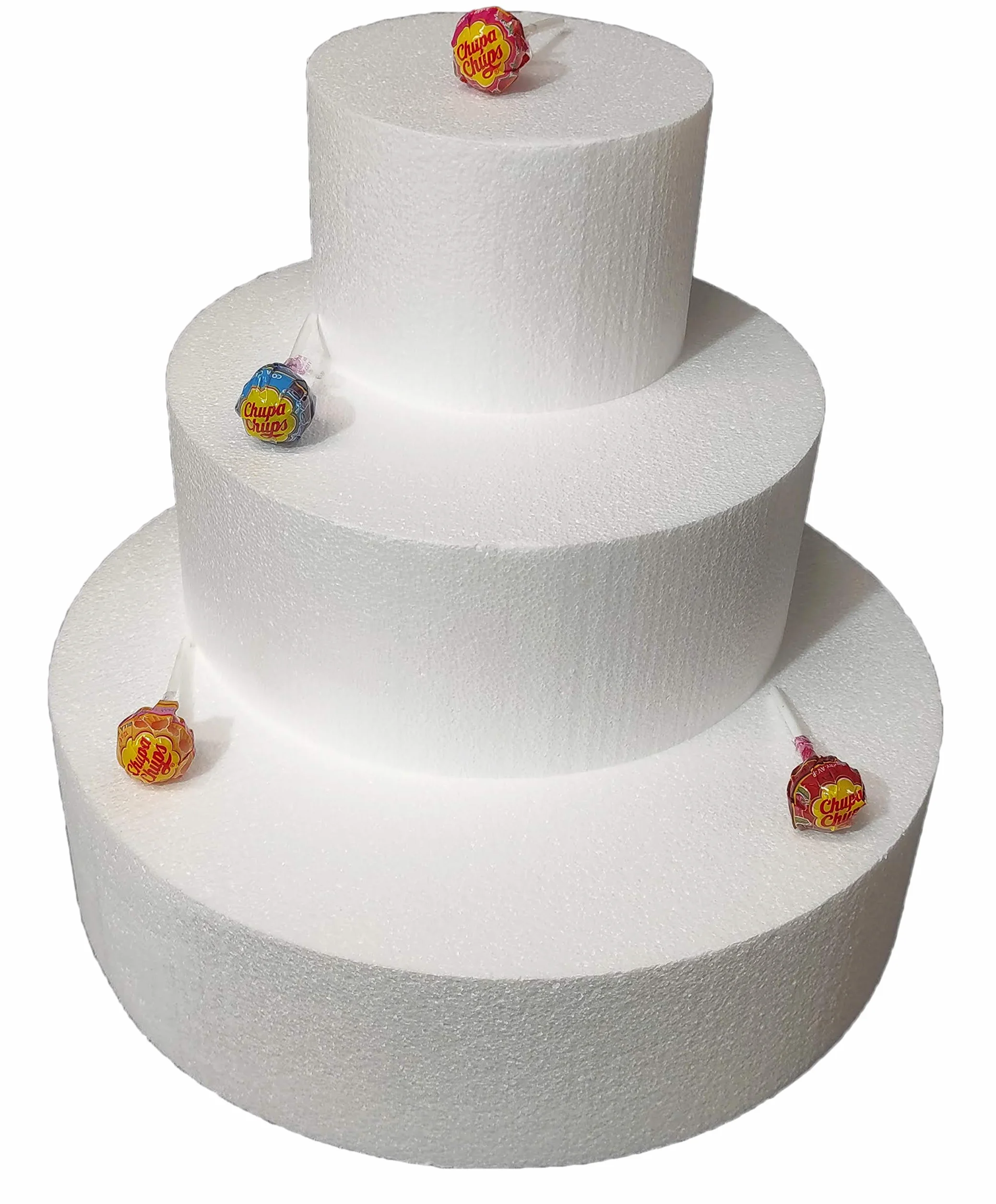 Set 3 Piani Polistirolo, Disco Polistirolo Rotondo Ø 15-25-35 H 10 cm per Torte finte Compleanno, Battesimo, Nascita, Comunioni, Feste in Genere