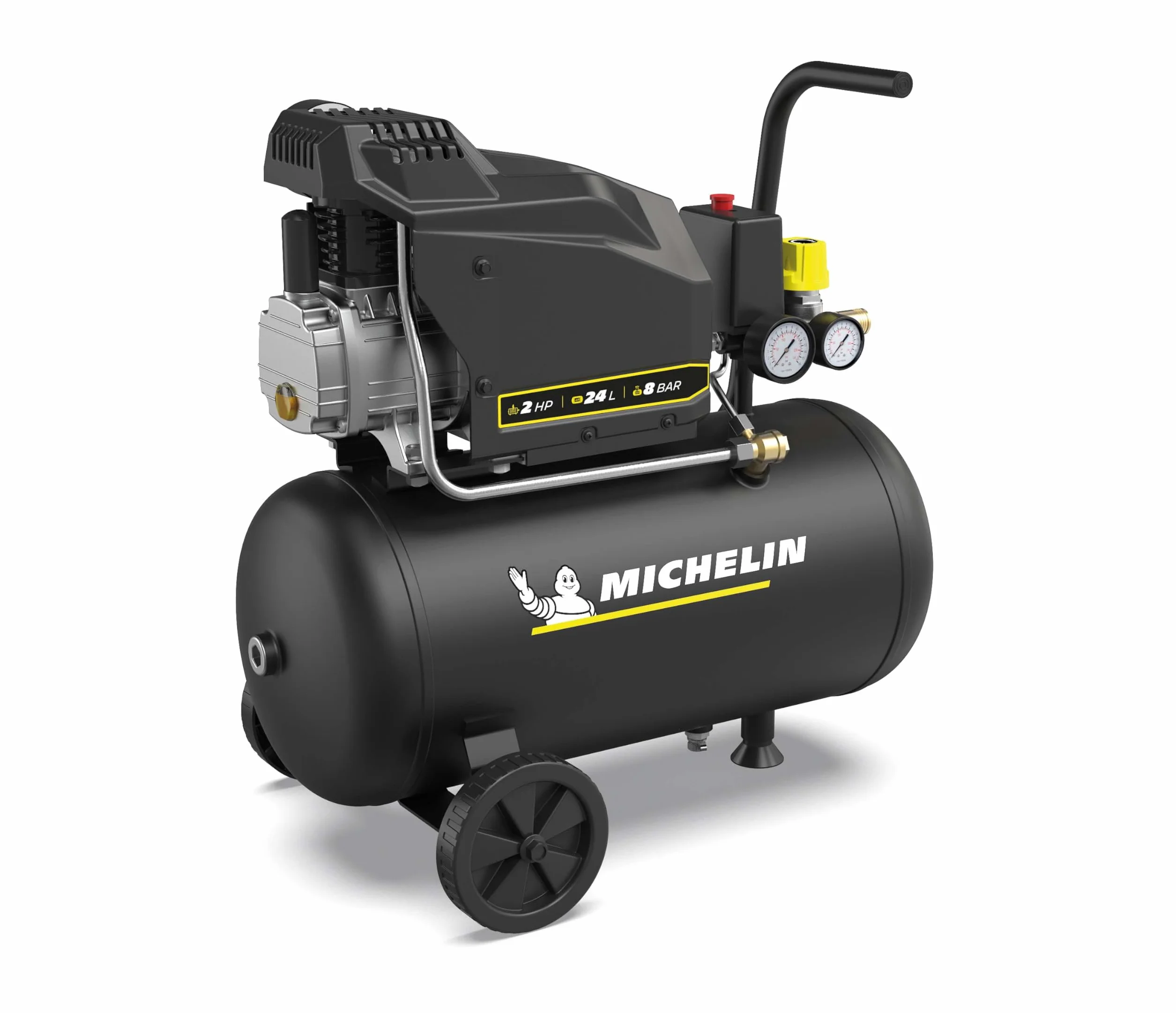MICHELIN, Compressore d’Aria MX POP AIR 24-2 L, Serbatoio 24 Litri con ruote, Motore da 2 hp, Pressione Massima 8 bar, Portata d’Aria 195 l/min