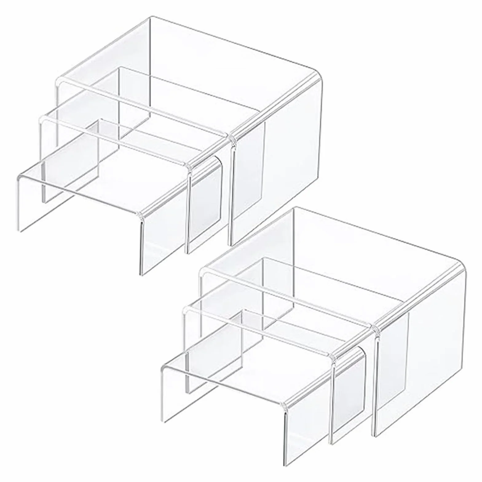 6pz Espositore Acrilico Trasparente Espositore Vetrina in Plastica in 3 Misure per Scaffali Alzate per Espositori Gioielli per Oggetti da Collezione, Cosmetici e Esposizione Artigianale