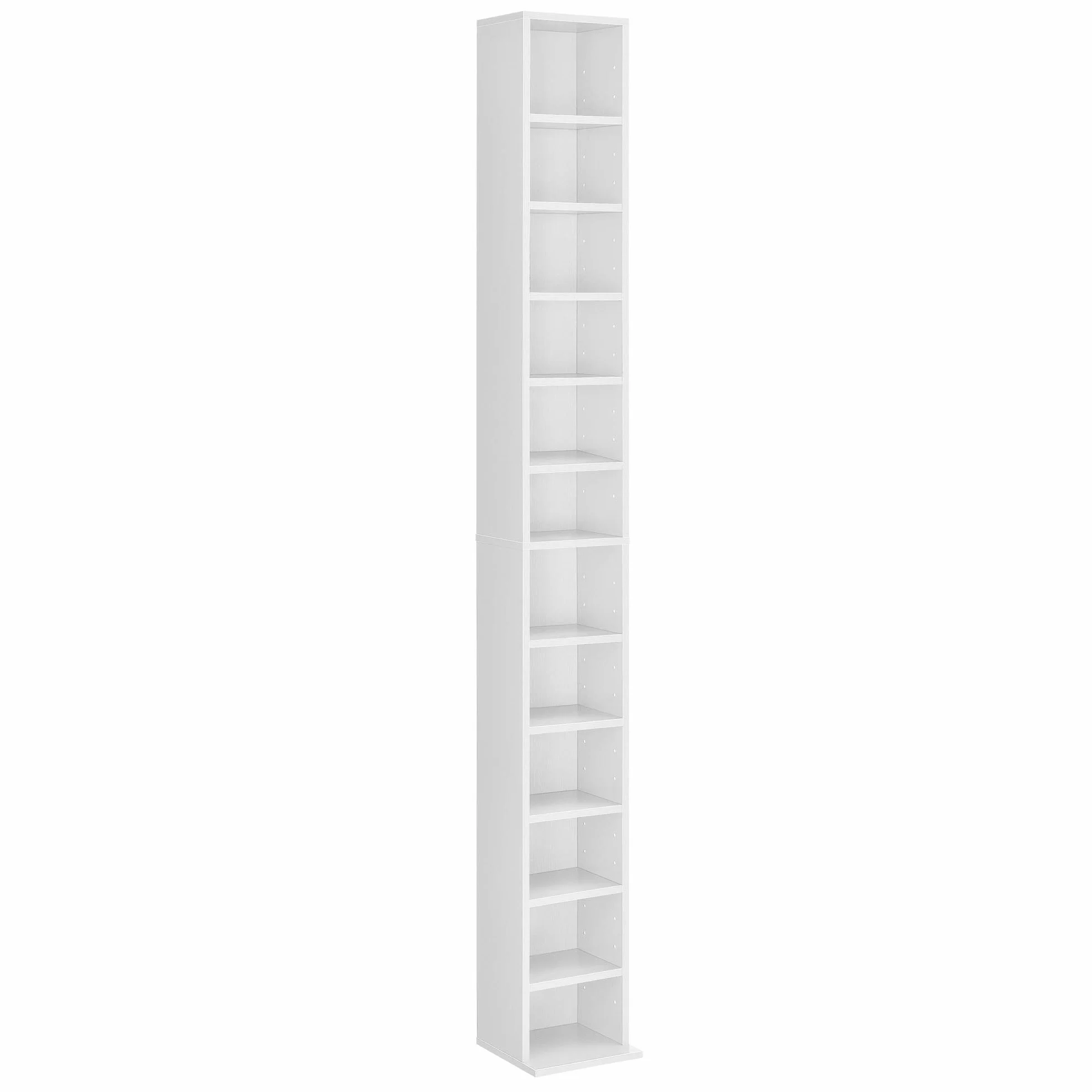 [en.casa] Scaffale a Colonna con 12 Scomparti per CD DVD e Oggetti Decorativi Mobile Alto Salvaspazio con Ripiani Regolabili in Altezza 175 x 20 x 20 cm Bianco