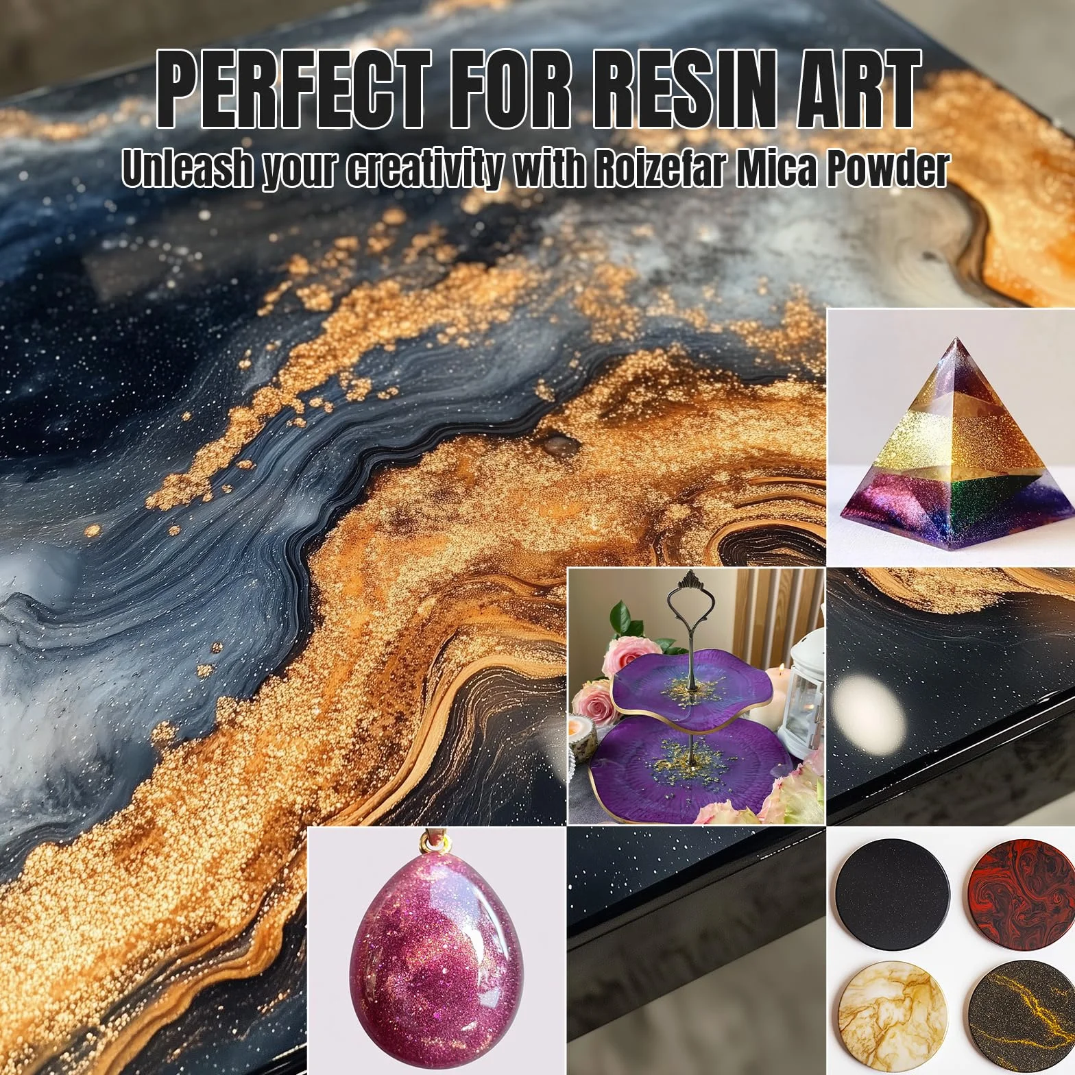 Roizefar Polvere di Mica - Pigmento di Resina Epossidica 12 Colori, Colorante per Sapone, Colorante in Polvere Metallico per la Creazione di Gioielli, Bombe da Bagno, Nail Art (5 g per Bottiglia)