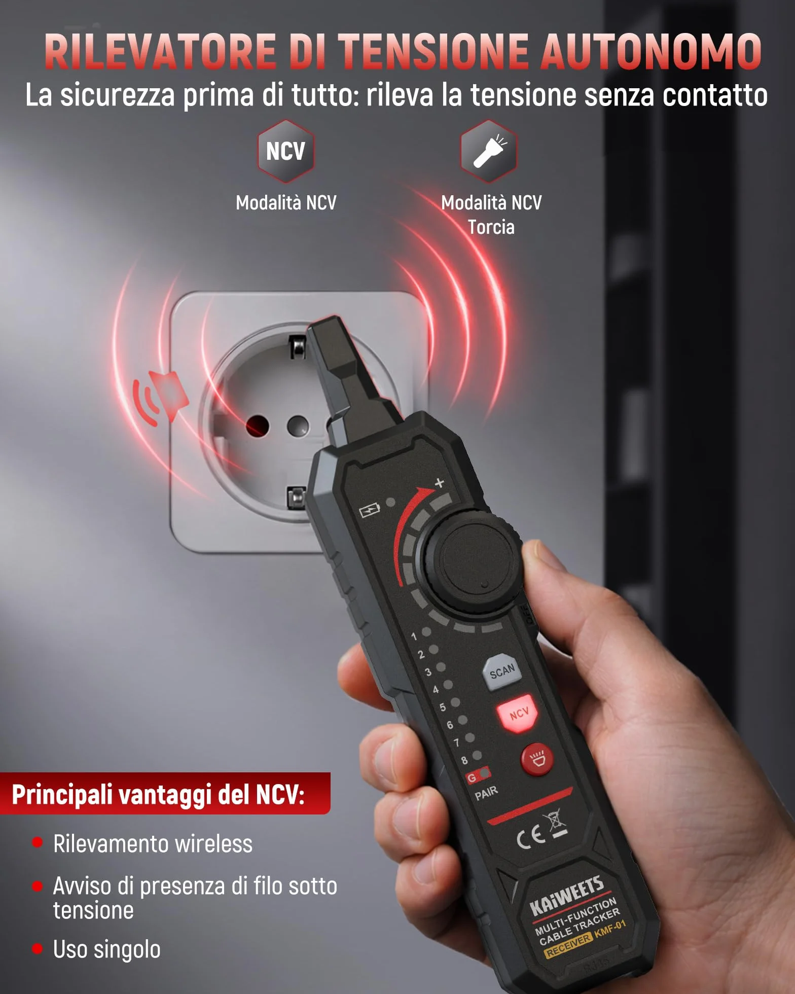 KAIWEETS Multimetro Digitale e Localizzatore di Cavi 3 in 1, Tester Automatico TRMS