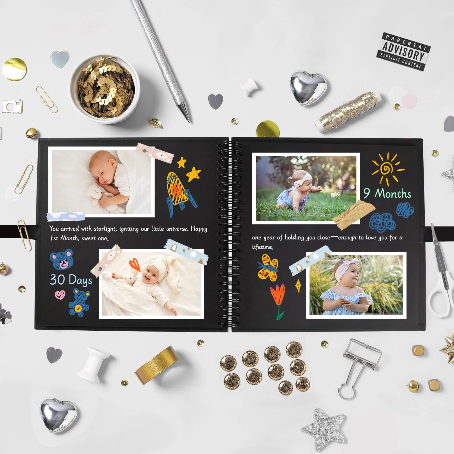 Vienrose Album Fotografico fai da te 20,5 x 20,5 cm Spirale Scrapbooking Album 20 fogli 40 Pagine Nere Scrapbook Personalizzabile Regali Nozze Natale San Valentino Regalo di Anniversario Compleanno