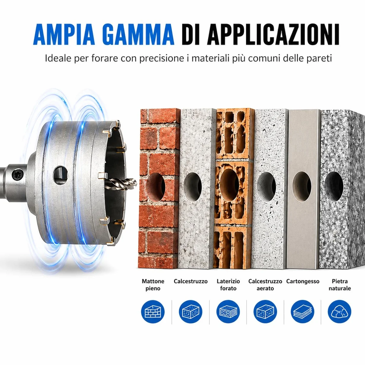opolenashop Carotatrice a Tazza Ø30 mm per Muratura, Cemento, Calcestruzzo e Pietra – Corona per Trapano con Filettatura M22, Compatibile con Aste SDS Plus e SDS Max per Impianti e Ristrutturazioni