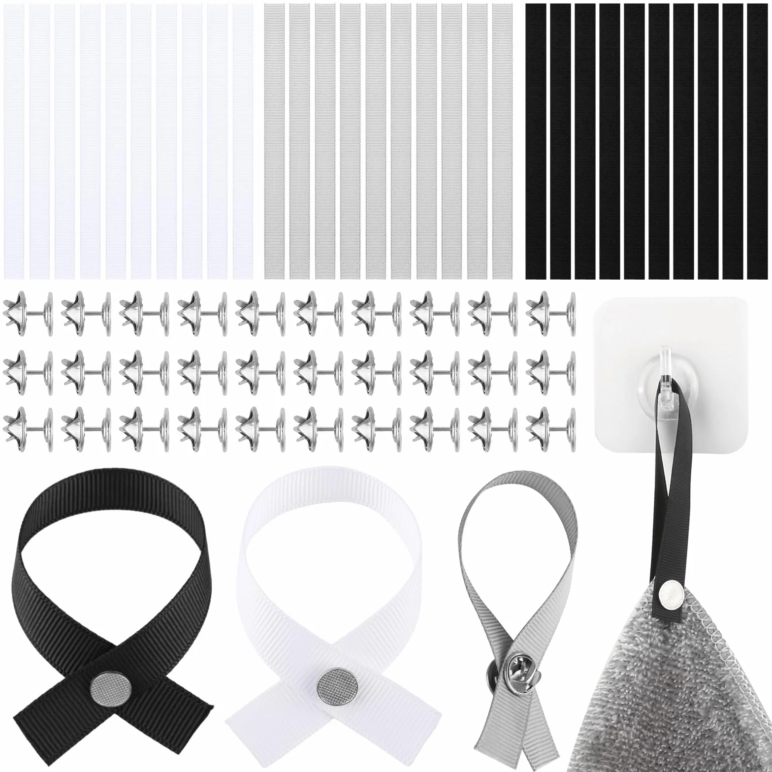 Ganci per asciugamani con clip in metallo, 3 colori, senza cuciture, nero bianco grigio