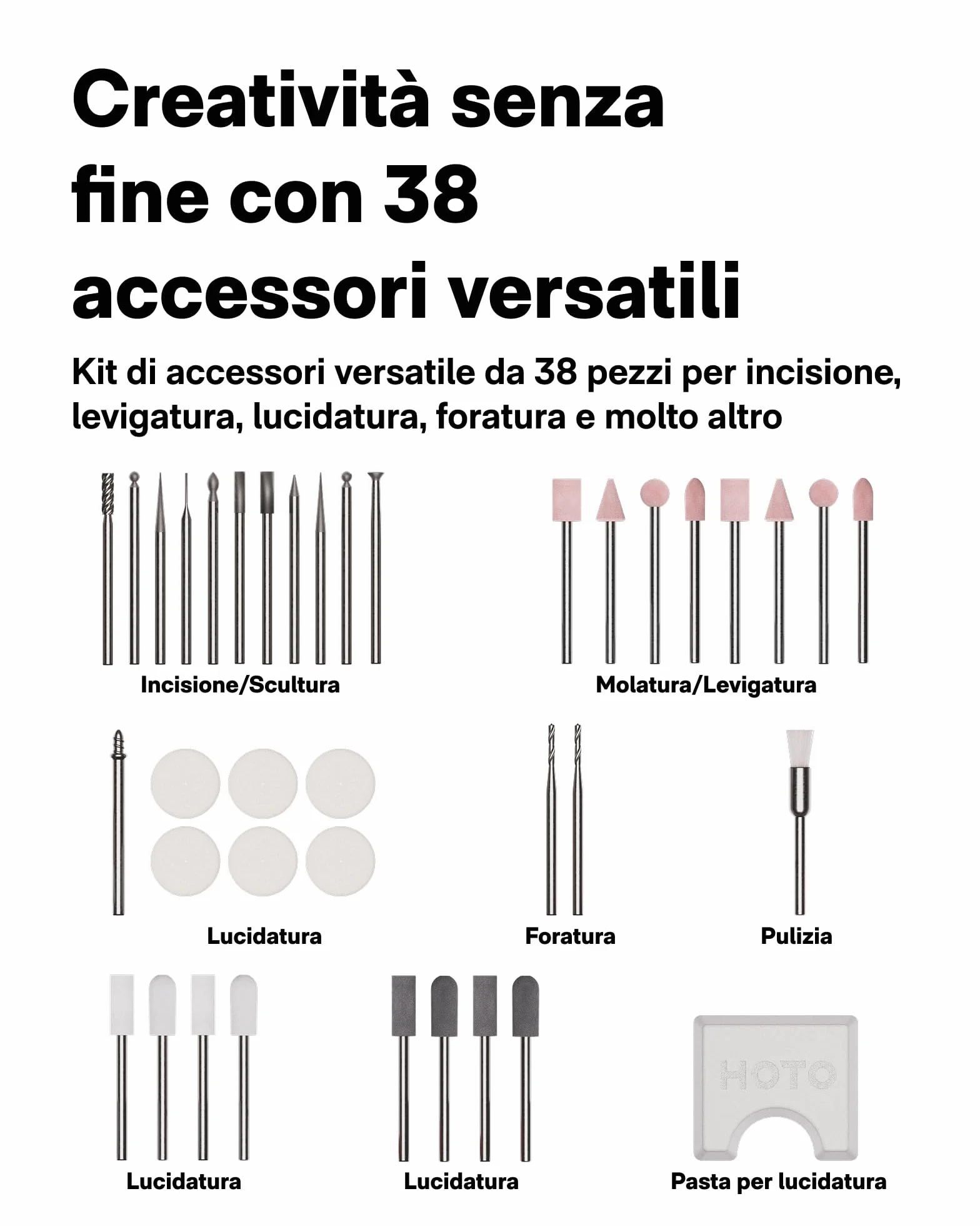HOTO SNAPBLOQ™ R-A04 Utensile Rotante Multifunzione Senza Fili, 22000 RPM Variabili, 38 Accessori