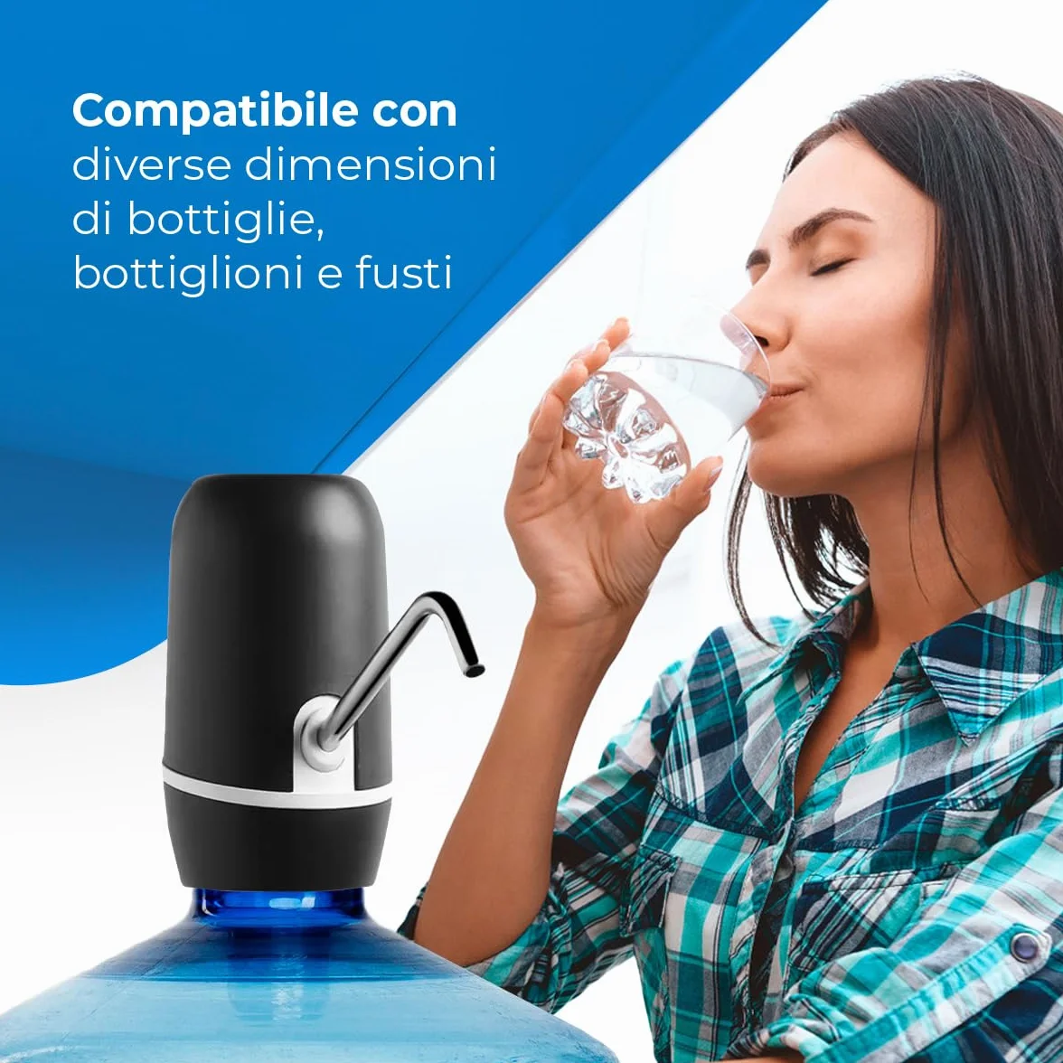 NK Dispenser di acqua automatico ricarica USB dosatore acciaio senza BPA 1200 mAh 1,5 l Nero