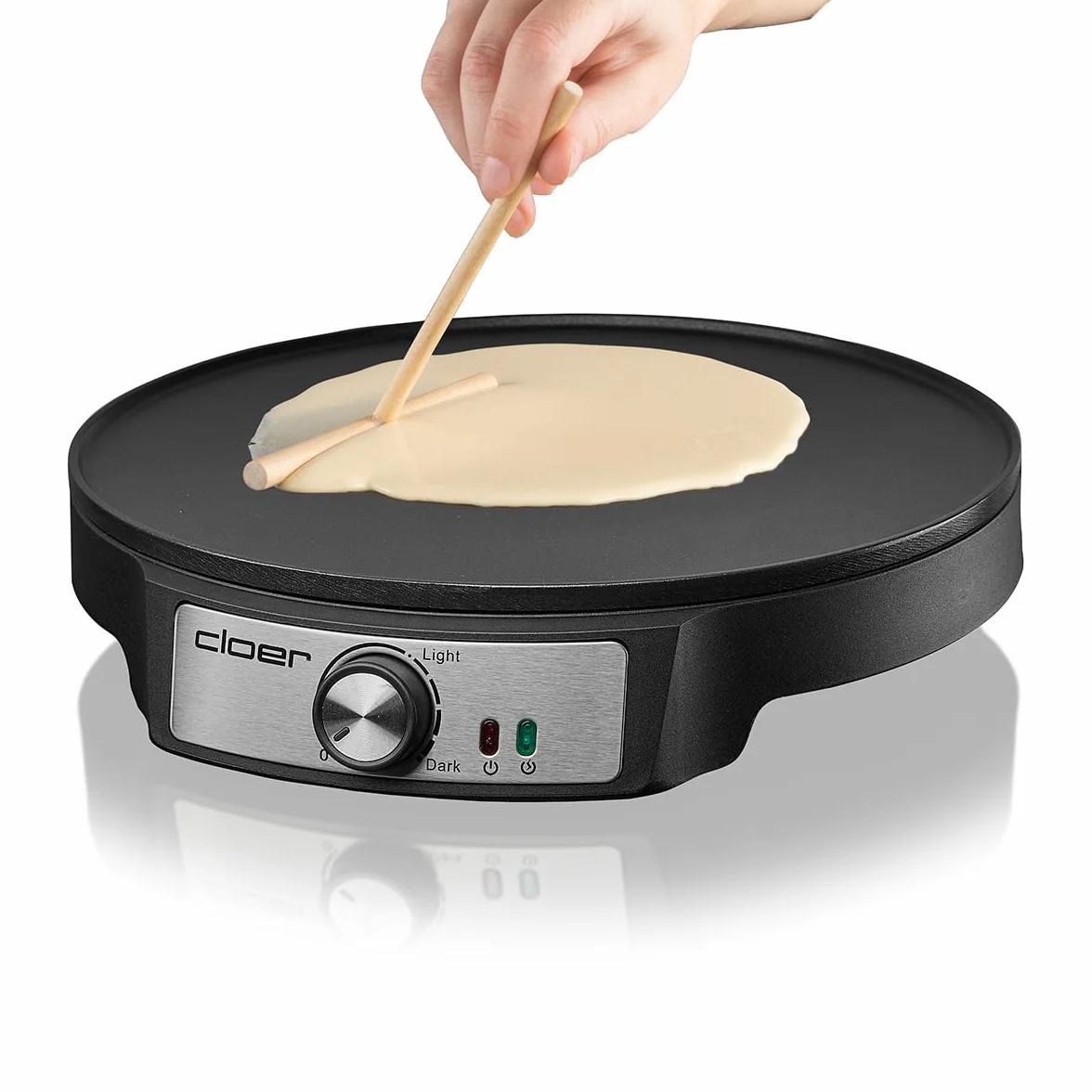 Cloer 6620 Crepiera Elettrica, per crêpes dolci o salate con 29 cm Ø, 1200 W, rivestimento antiaderente, spalmatore e tornitore incluso, nero