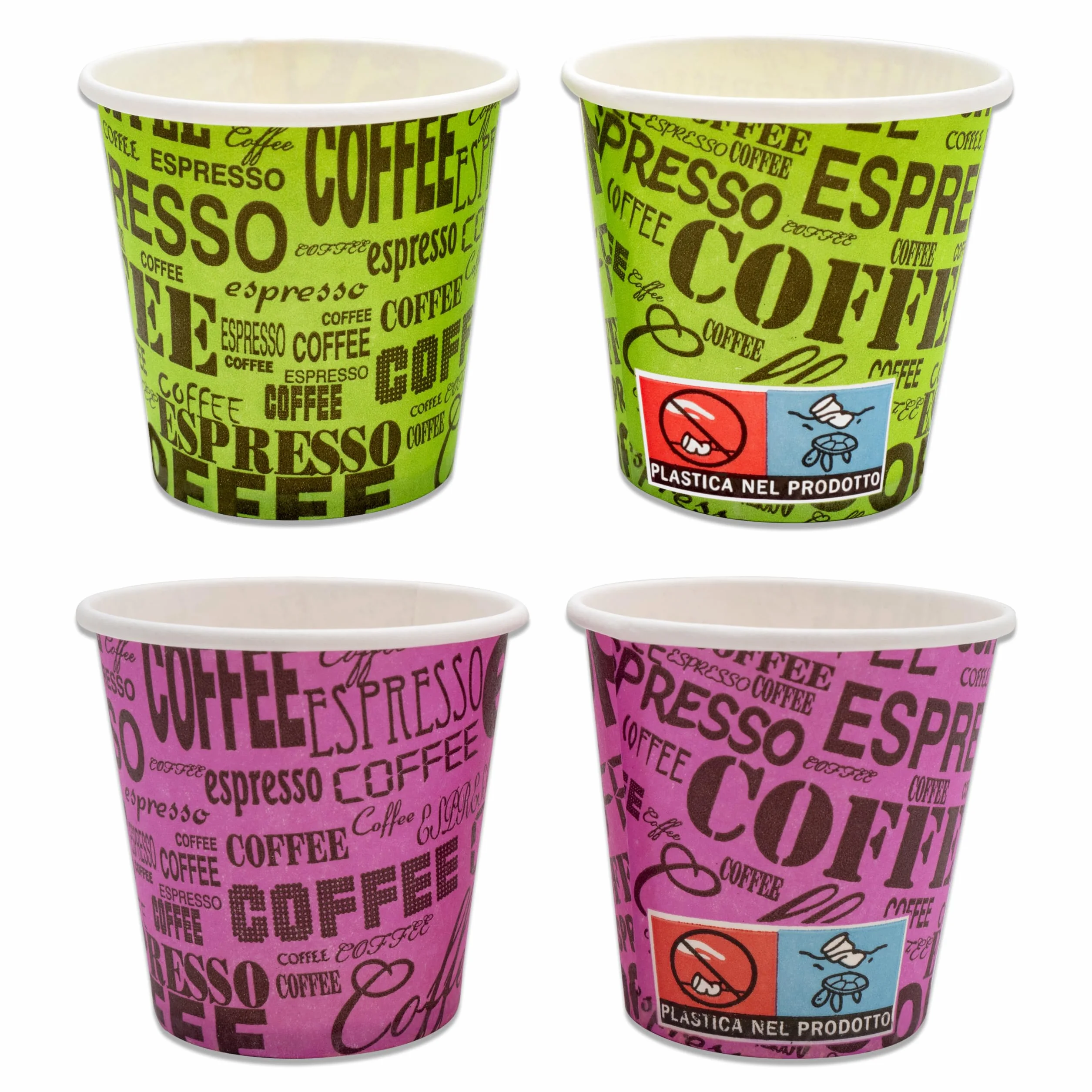Bicchierini Caffè 75 ml 2,5 oz Carta Colorati Usa e Getta Riciclabili Set 500 + 500 Palette