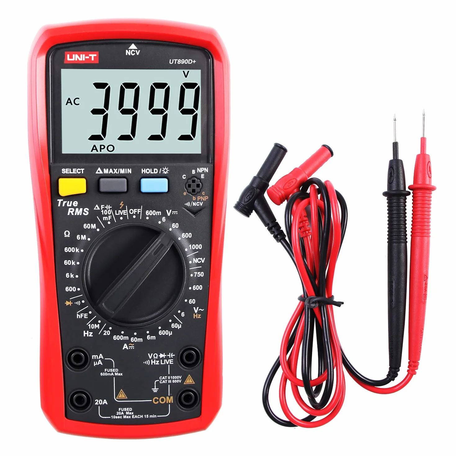 UNI-T UT890D+ Multimetro Digitale True RMS Tensione di Corrente DC/AC (Distinguere tra Cavo Fase e Neutro)