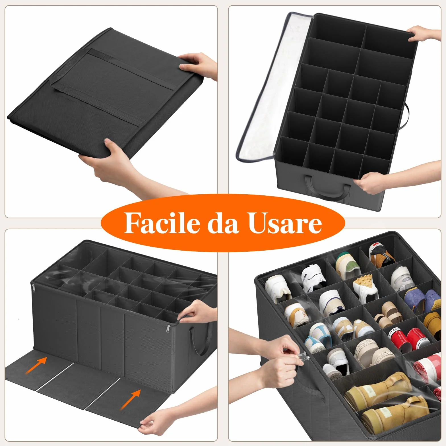 Lifewit Grandi Scatole Porta Scarpe per 10-20 Paia, Organizer Scarpe Pieghevole per Armadio con Coperchio Trasparente, Base Rinforzata per Stivali, Tacchi e Sneakers, Nero