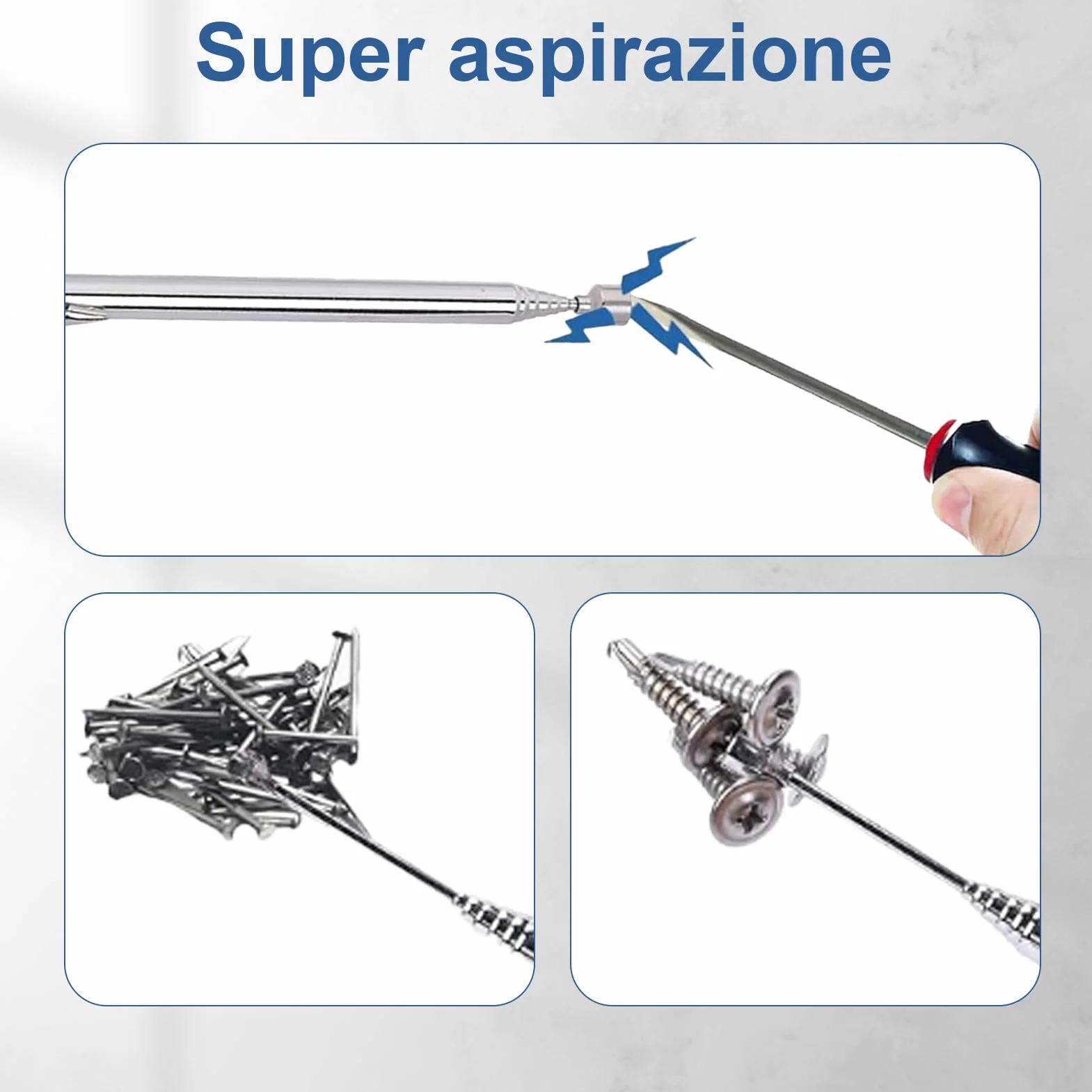 3 magneti telescopici in acciaio inox, estensibili fino a 64 cm, asta telescopica magnetica per bulloni, dadi, viti, parti metalliche