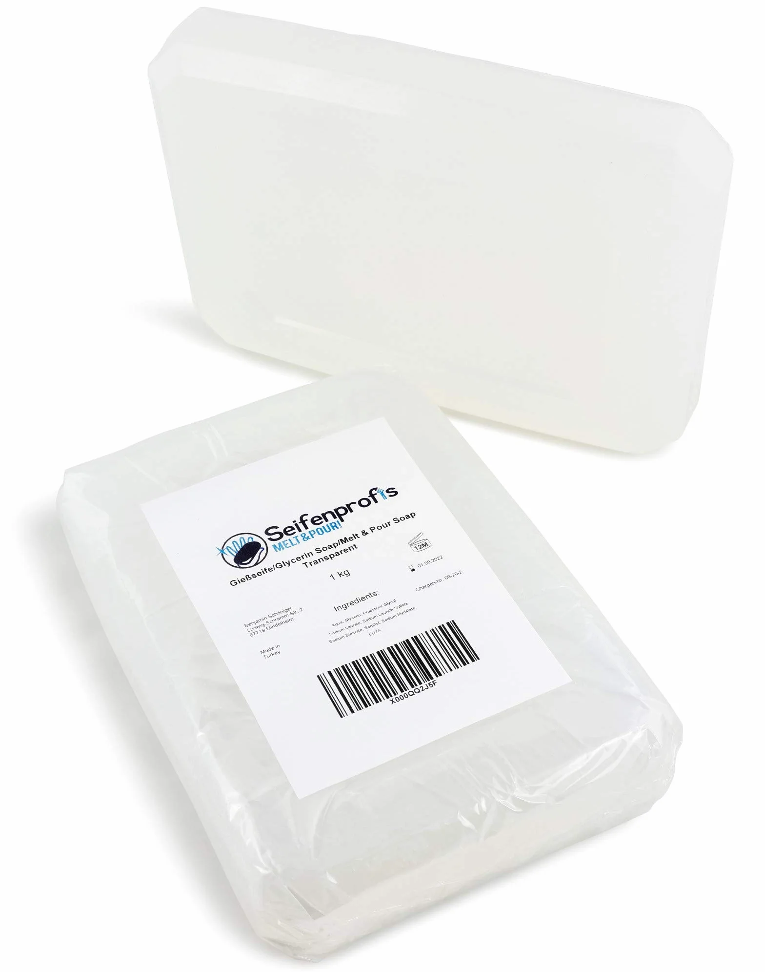 Sapone base alla glicerina (privo di SLS), trasparente, 1kg Transparent