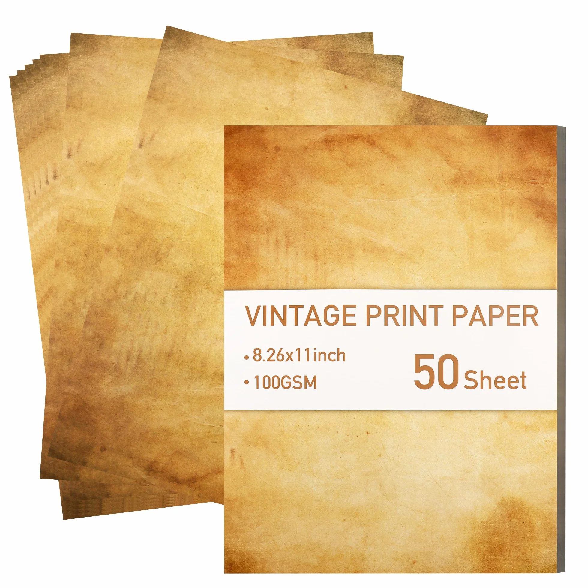 50 Fogli di Carta Pergamena, A4 Vintage Old Paper per Stampanti Inkjet, Laser, Scrittura Record