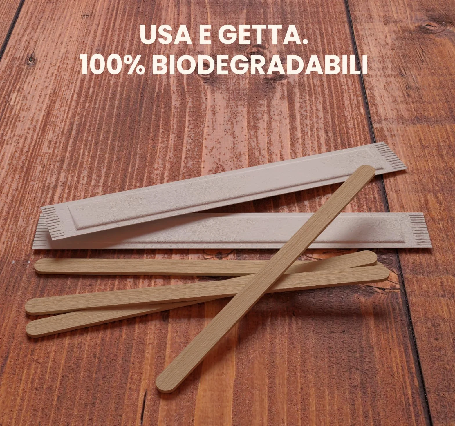 Palette Caffè Monouso in Legno di Betulla, Biodegradabili e Compostabili, Resistenti al Calore - Made in Italy