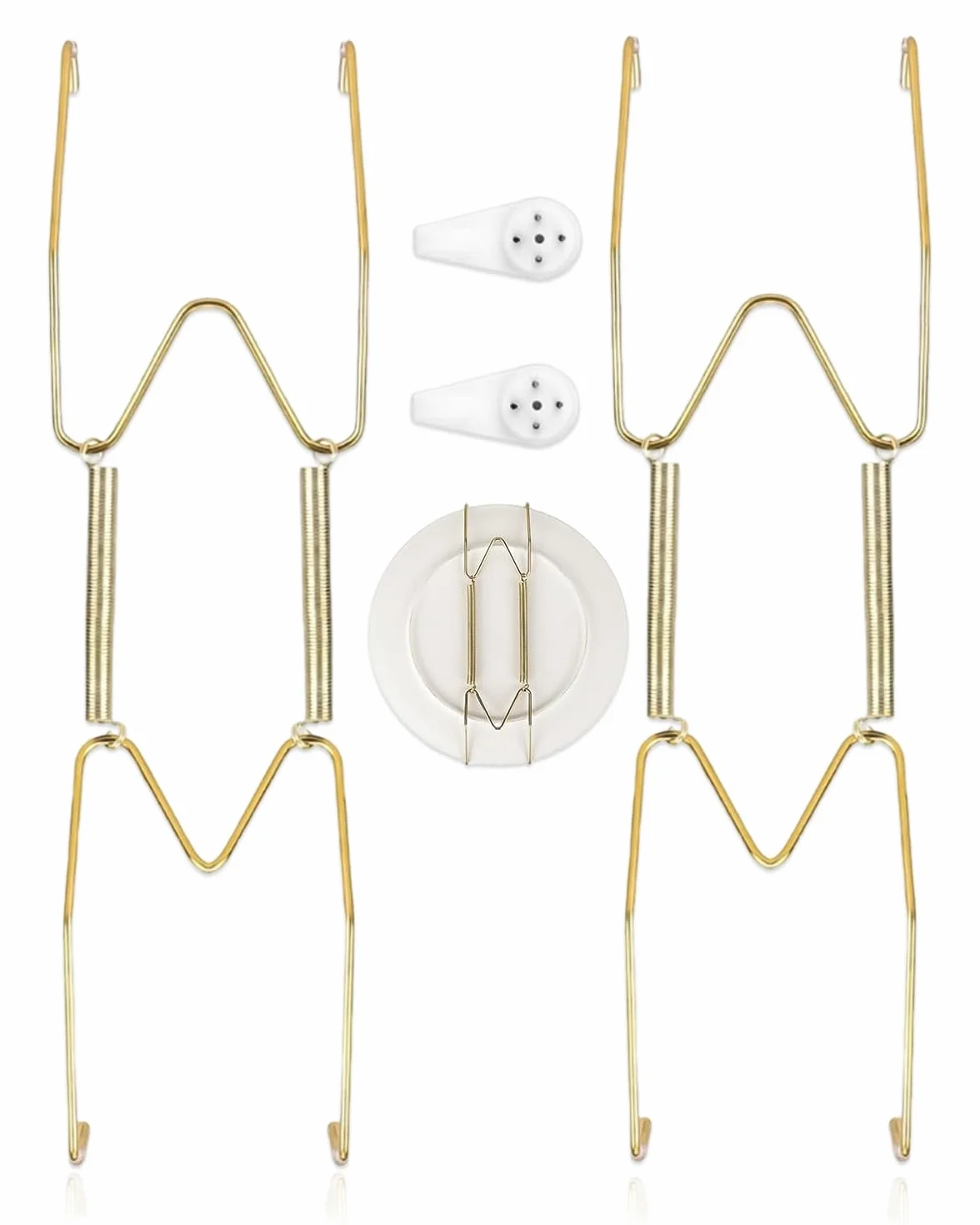 2 Pezzi Ganci per Piatti da Parete, Supporti in Acciaio Inox per Esposizione di Piatti Decorativi (2×8") – per Piatti da 5-10,5 Pollici (Dorato)