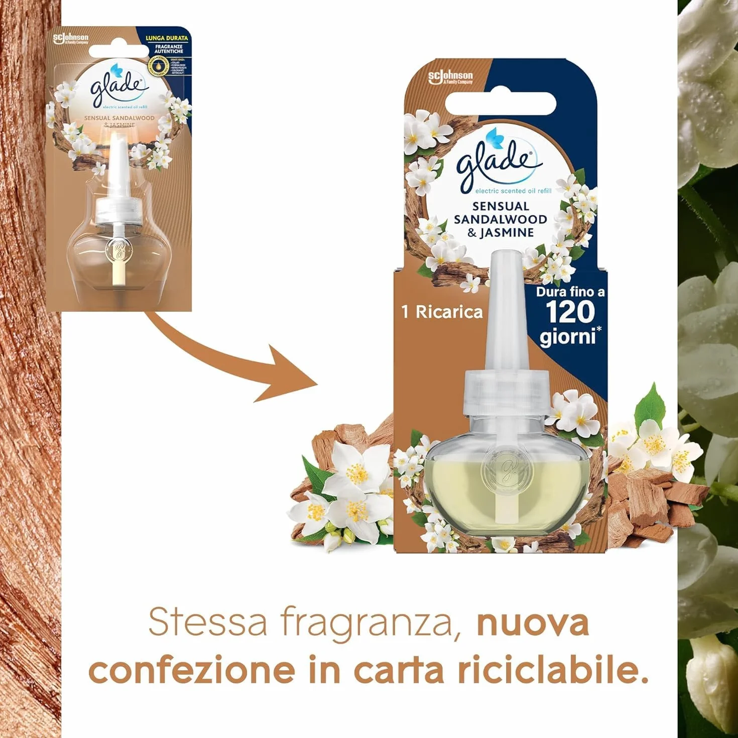Glade Liquido Elettrico Profumatore Ambienti Olii Essenziali Gelsomino Sandalo Bali 3 Ricariche 120 Giorni