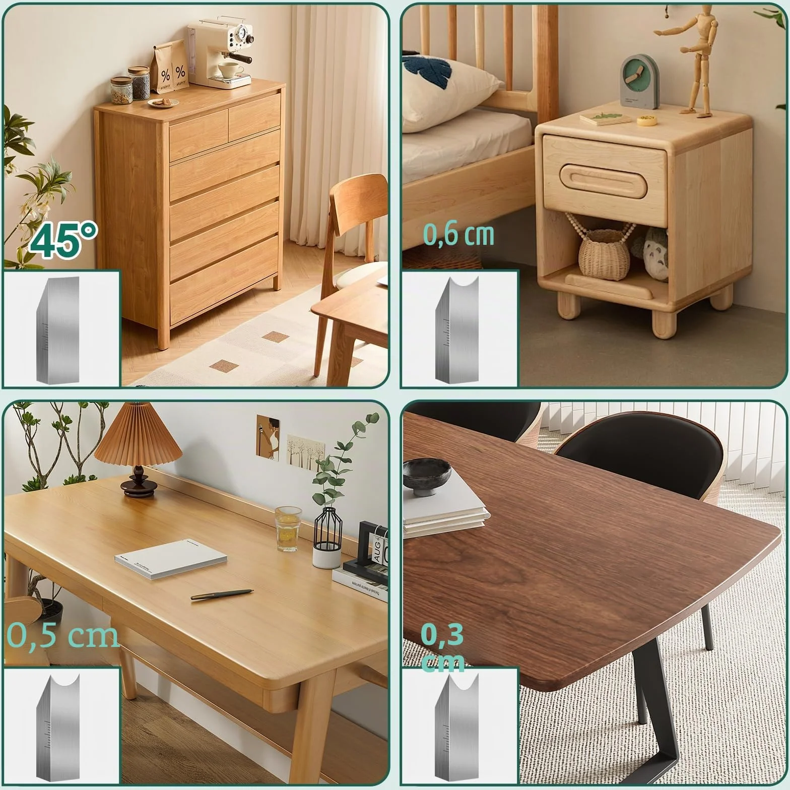 HYCHIKA Pialla per Legno con 4 lame (45°/3/5/6mm), Pialletto a Mano per Legno. Impugnatura Ergonomica, Livella a Bolla, Pialla Manuale per Legno per Falegnami e Carpentieri