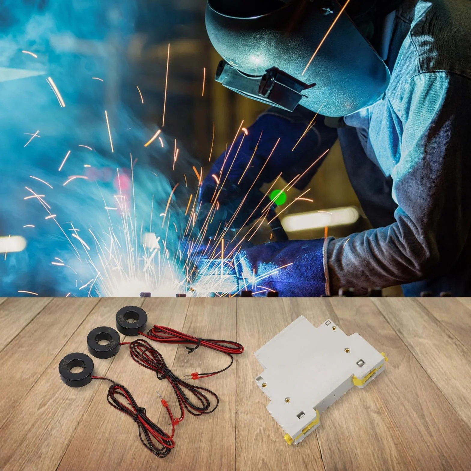 Mini amperometro digitale trifase su guida DIN con display a LED, rilevamento corrente 1-100A, intervallo di tensione AC80-500V 50/60Hz per monitoraggio elettrico industriale o commerciale
