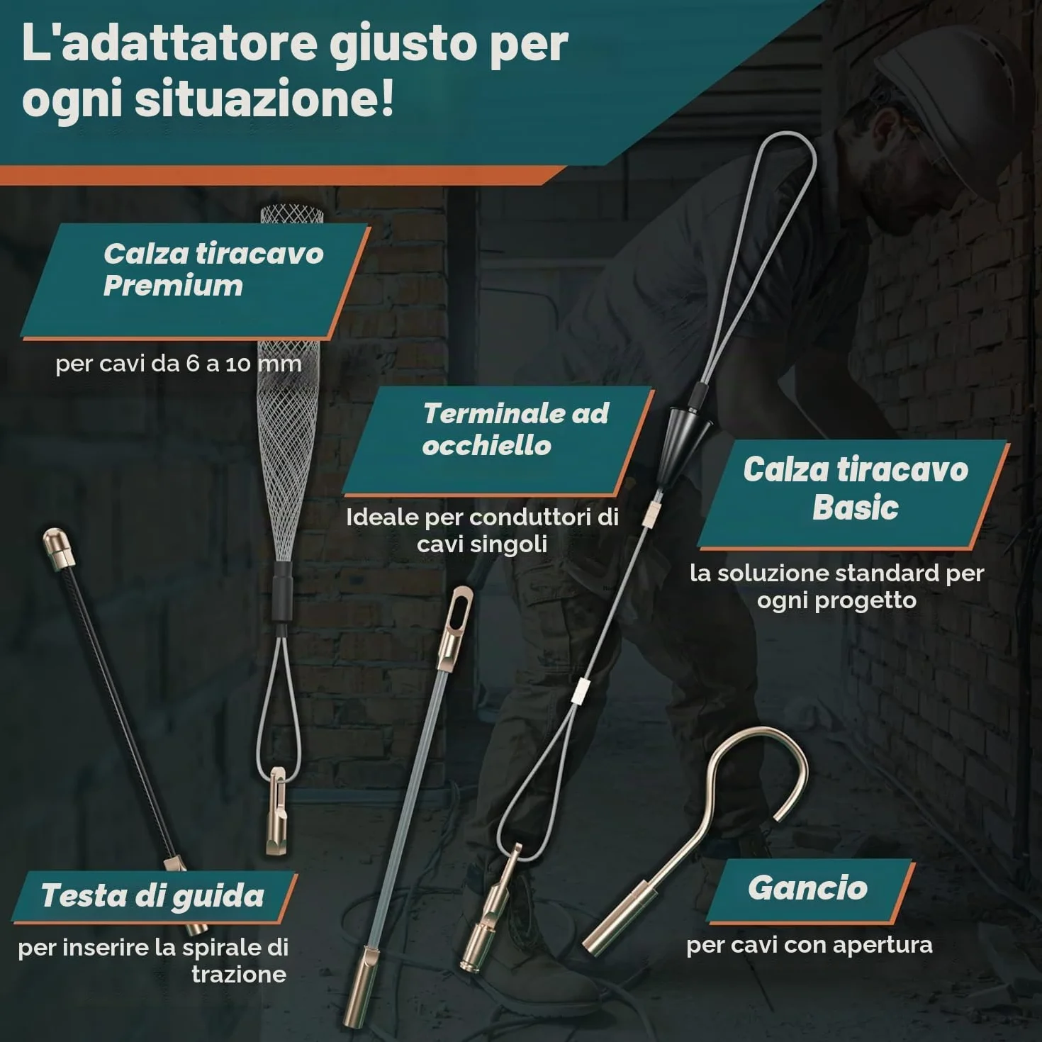 La sofisticata sonda passacavi 30M per tubi vuoti di FAIRMO - Molla elettricista in PET da 4 mm incl. 5 adattatori - Sonda elettricista infrangibile - Sonda tiracavi per un lavoro pulito