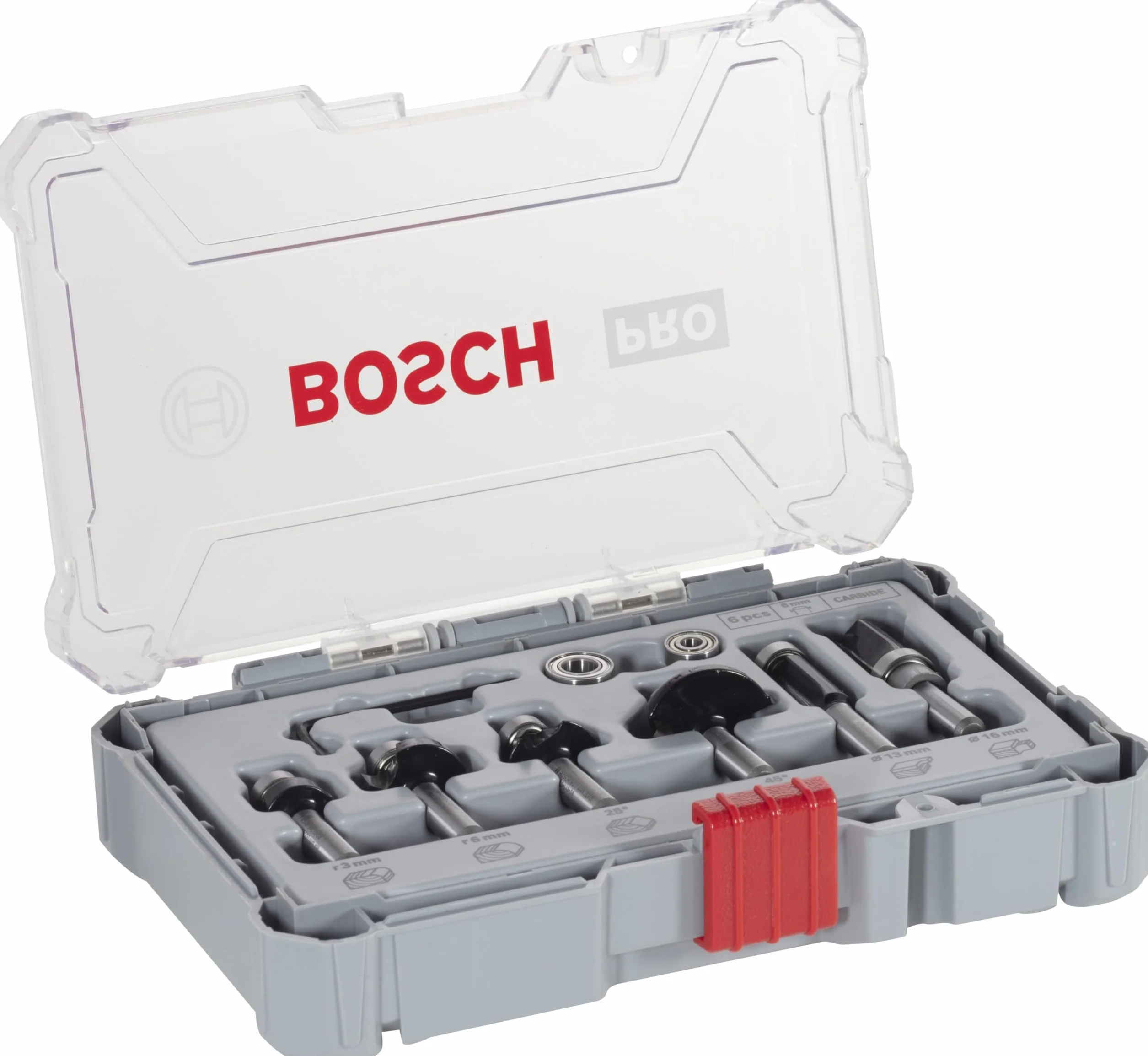 Bosch 6x Set frese per profilare, smussare e scanalare PRO, 6 pz (per Legno tenero, Legno duro, Ø 19, 25, 25, 35, 13, 16 mm, Professional Accessorio Fresatrice portatile, Rifilatore)
