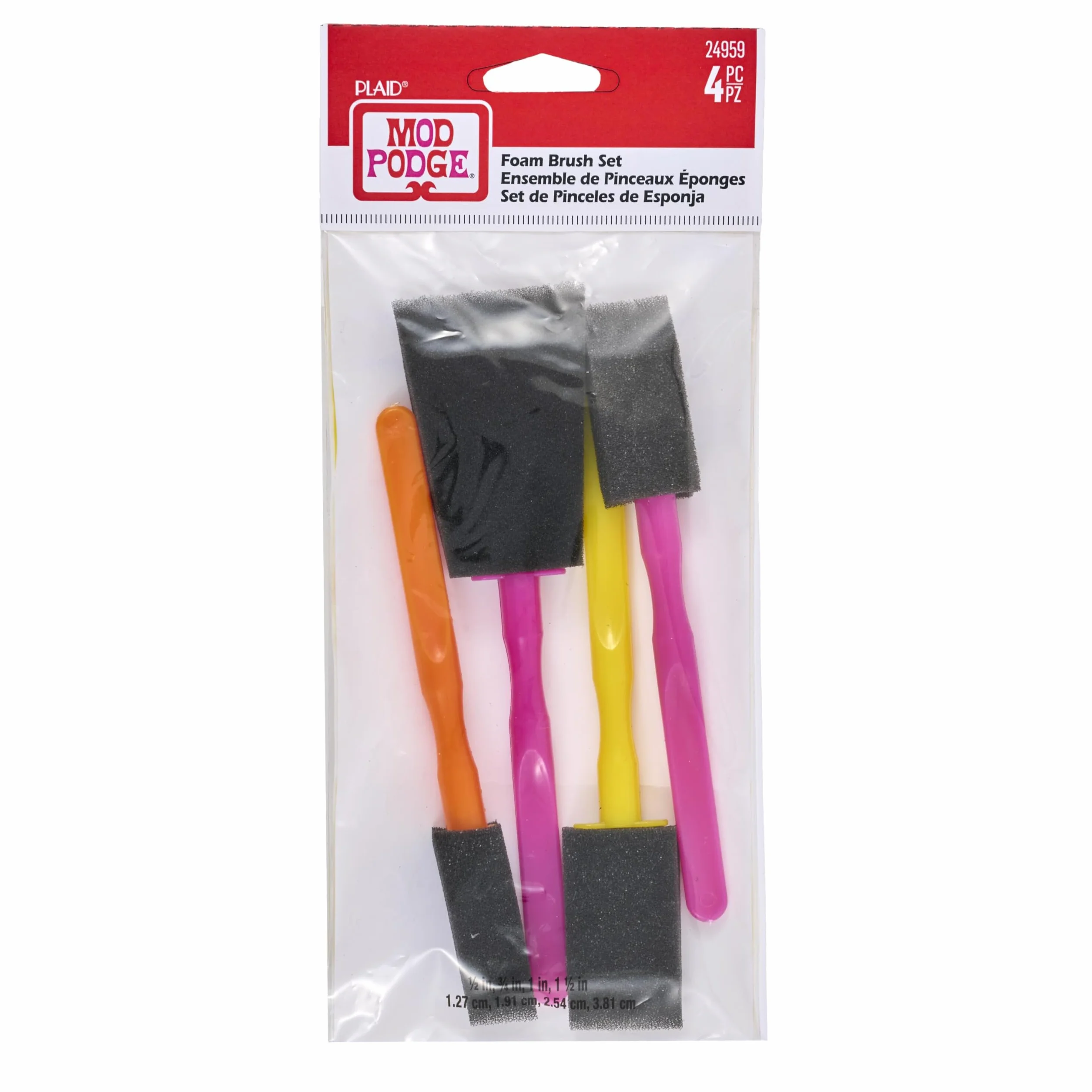 MOD Podge Set di 4 pennelli in Schiuma, Giallo, Arancione, Rosa