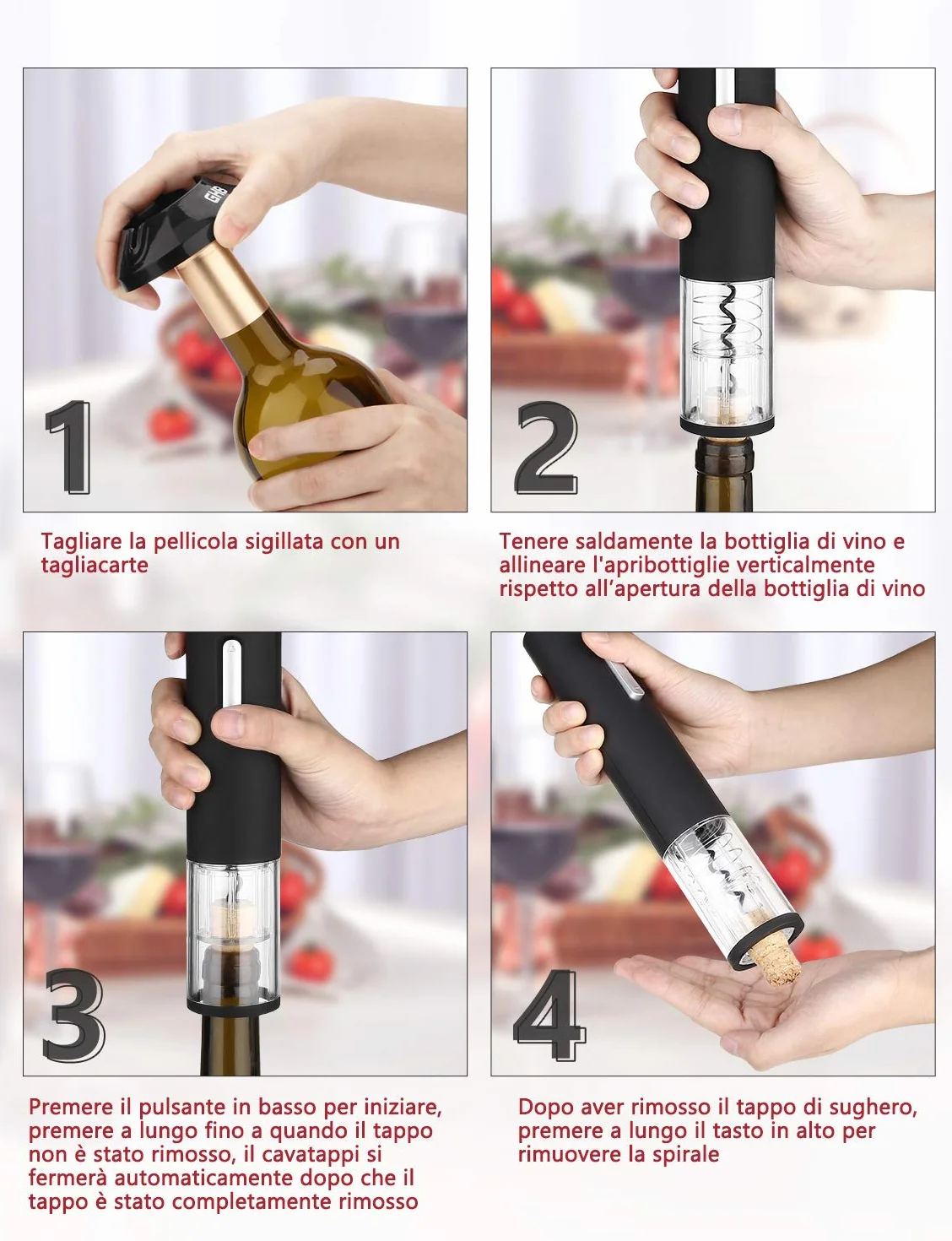 GHB Cavatappi Elettrico per Vino 8 in 1 Apribottiglie Elettrico con Base,Taglierina, Versatore,Tappo Regalo per Gli Amanti del Vino