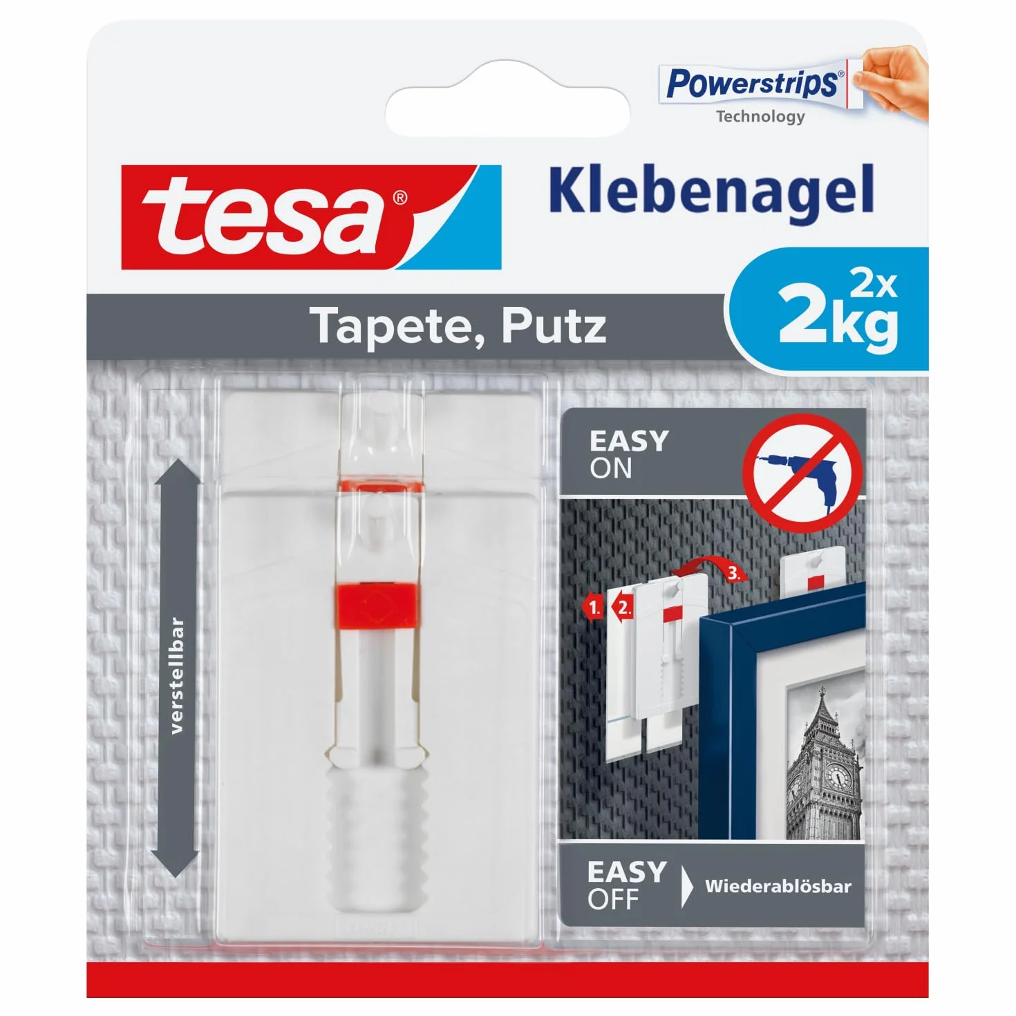 tesa Adjustable Adhesive Nail for Wallpaper & Plaster 2kg