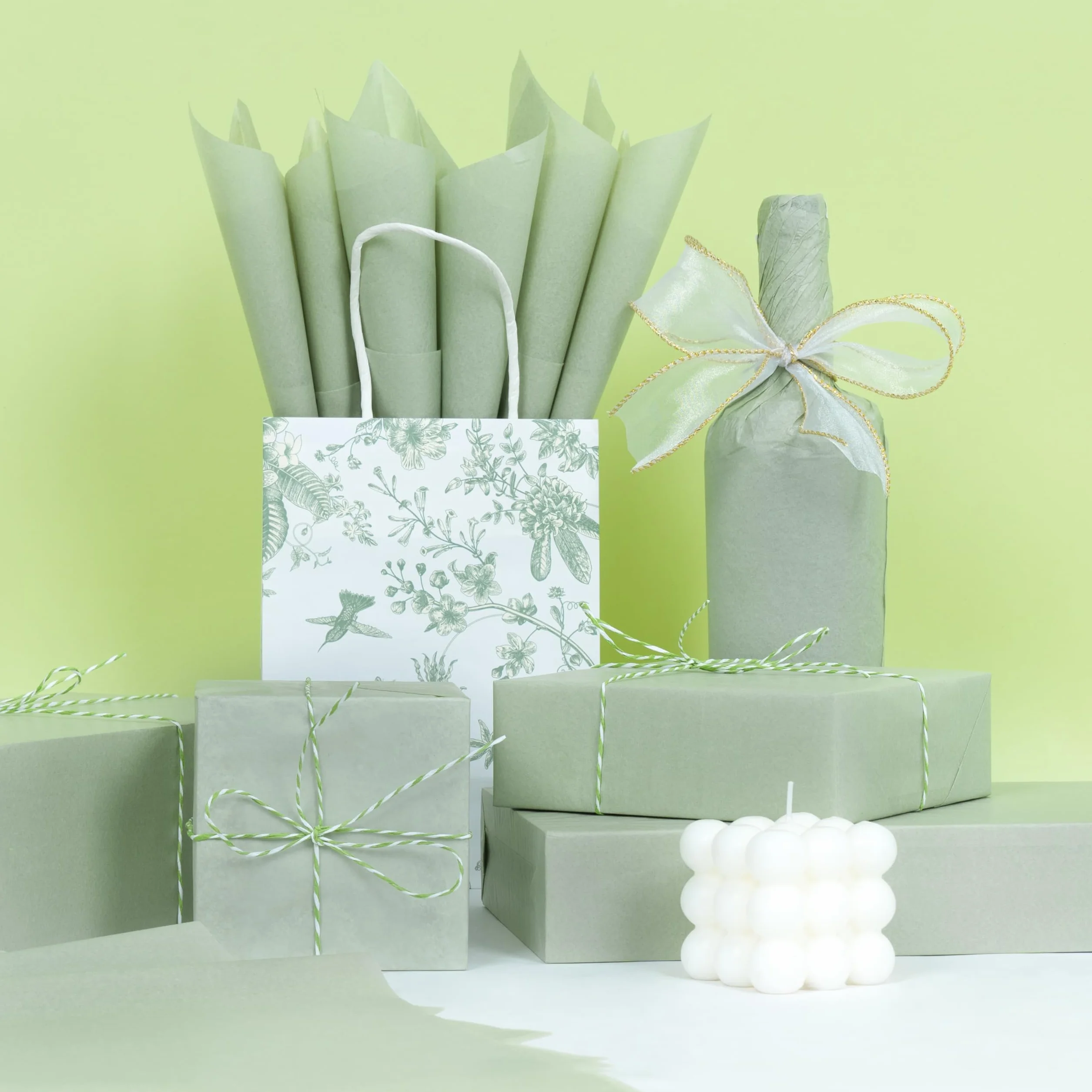 Larcenciel Carta Velina Verde Salvia, 60 Fogli di Carta Velina per Imballaggio e Sacchetti Regalo, Confezioni Regalo Verde Matcha per Compleanni, Matrimoni, Anniversari, Natale, DIY, 50 x 35 cm