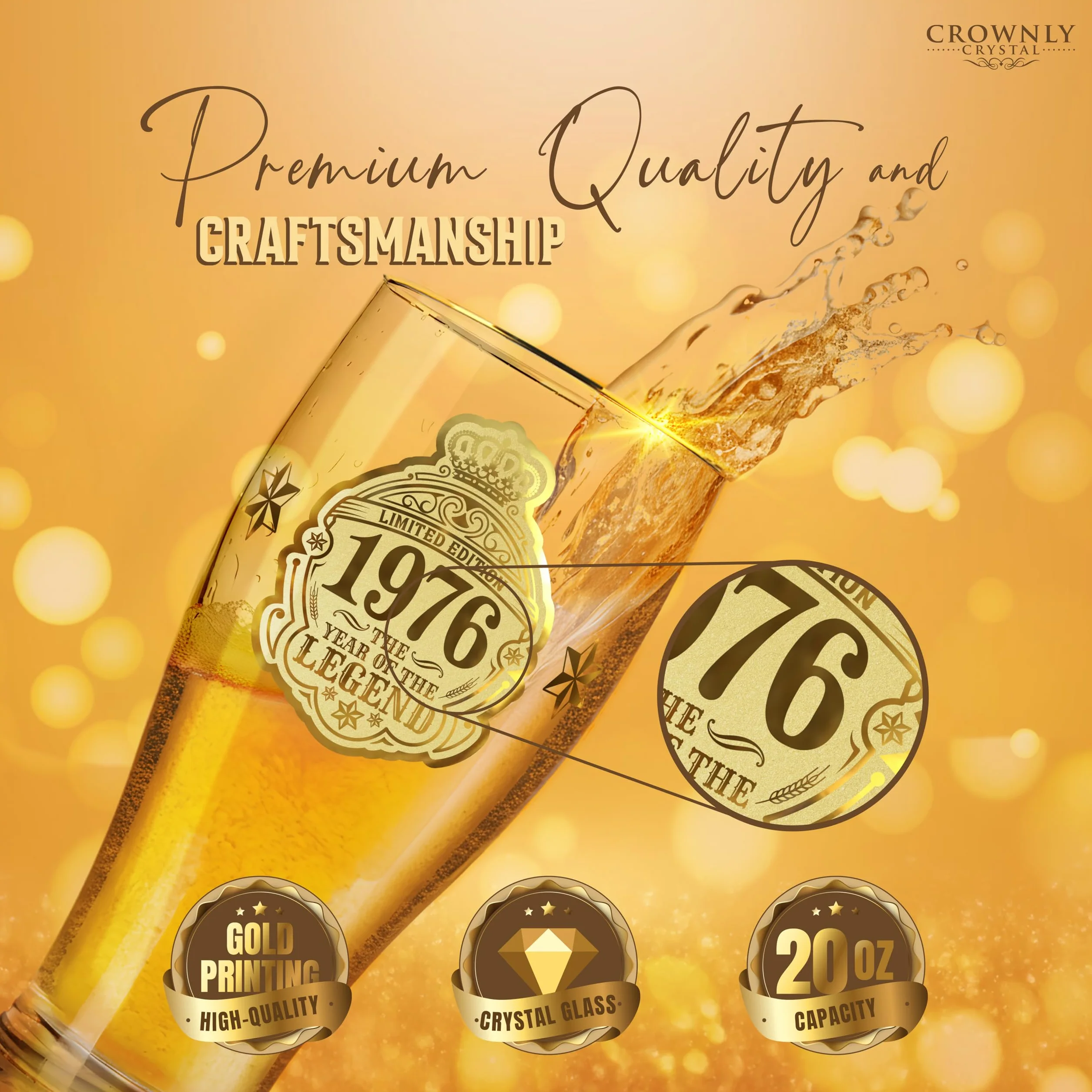 CROWNLY CRYSTAL® Bicchieri Birra 570 ml Personalizzati Regalo 50 Anni Uomo