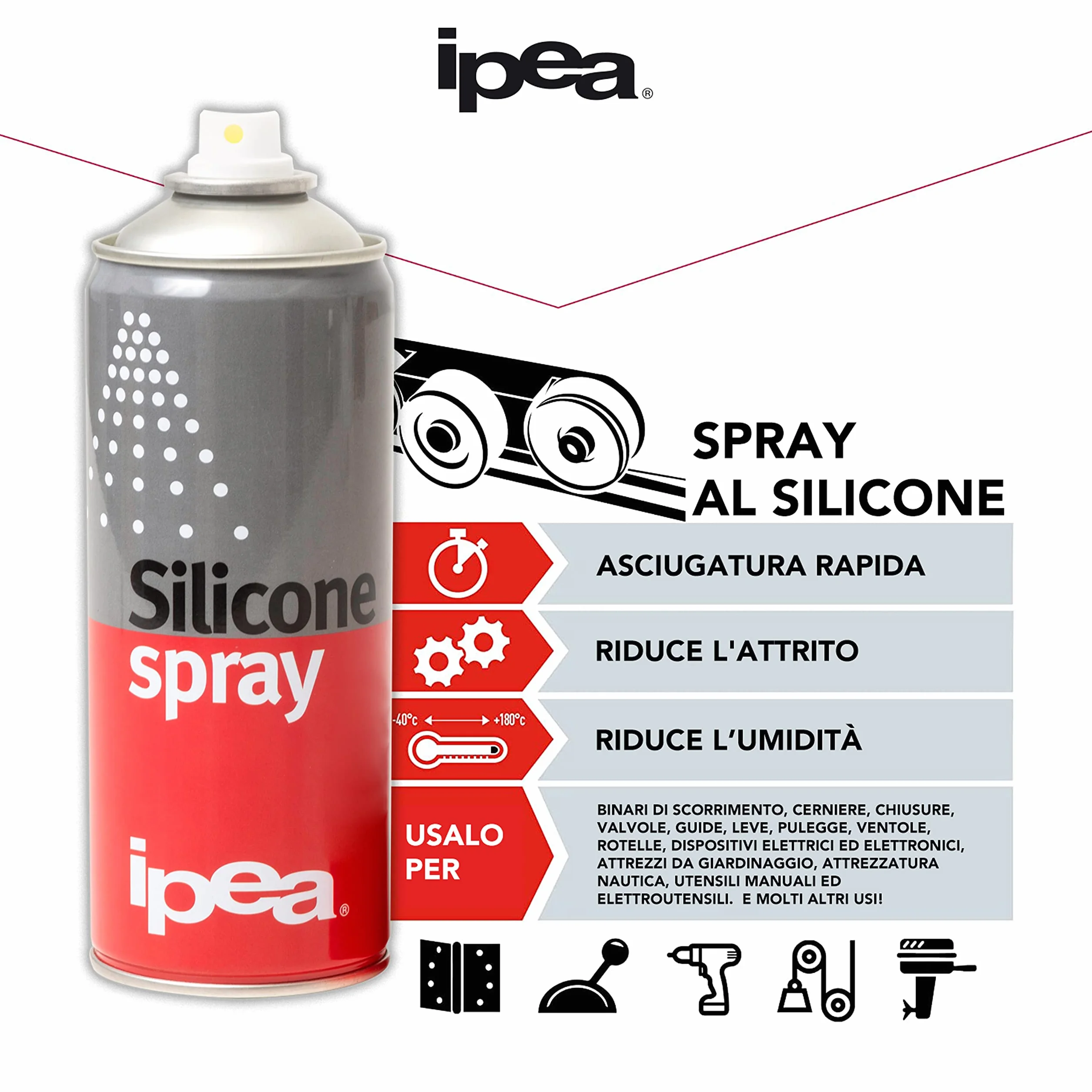 IPEA Spray al Silicone Lubrificante Protettivo Antiadesivo 400 ml 800 ml Bomboletta Spray Multiuso Incolore per Metallo Gomma Plastica Legno Tessuti Elettrodomestici