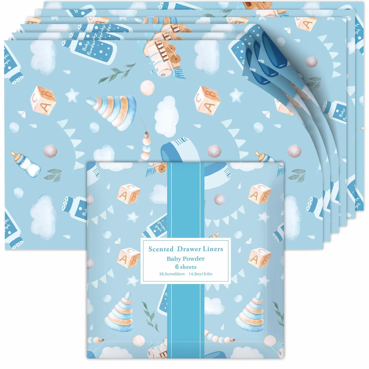Carta Profumata per Cassetti, Profumi di Talco per Bambini, 6 Fogli Carta Profumata per Armadi per Profumare i Vestiti e Decorare i Mobili, 36.5 * 50 cm