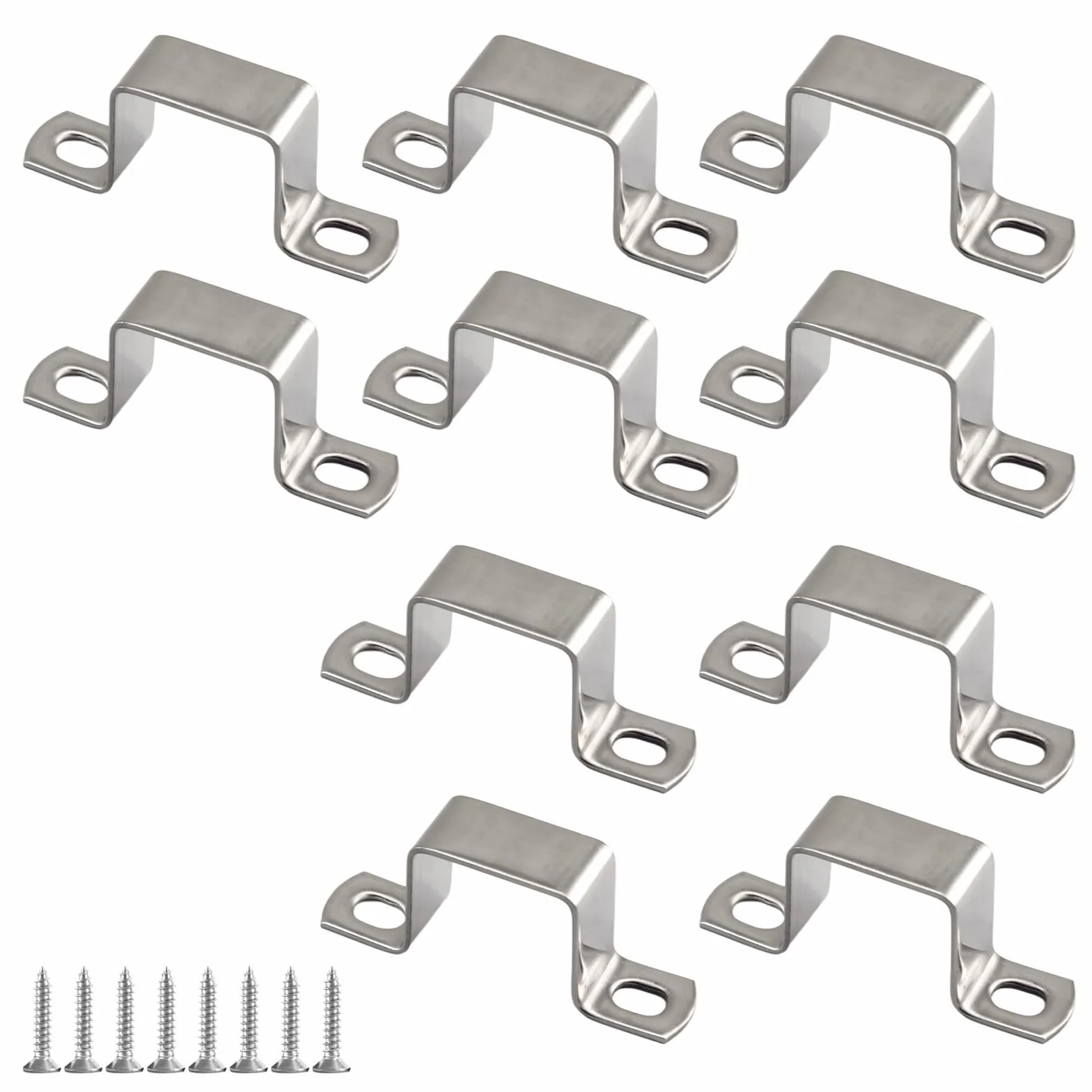 Supporto per tubo quadrato a forma di U, 30 x 30 mm, in acciaio inox 304, con viti autofilettanti in acciaio inox, 10 pezzi