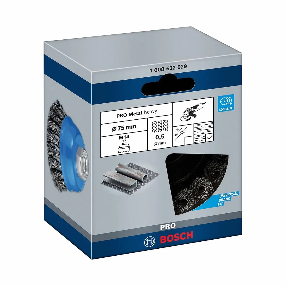 Bosch 1x Spazzola a tazza PRO Metal heavy piccole, filetto M14 (per Acciaio, Ø 75 mm, Professional Accessorio Smerigliatrice angolare piccola)
