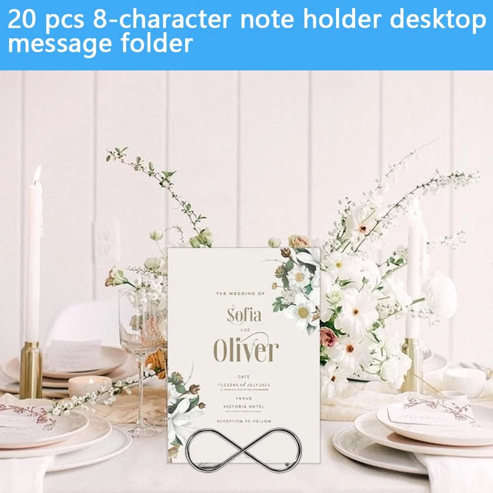 20 supporti per segnaposto per matrimoni, foto e biglietti fotografici, con clip per messaggi e numeri da tavolo, per matrimoni, feste e ristoranti (argento)