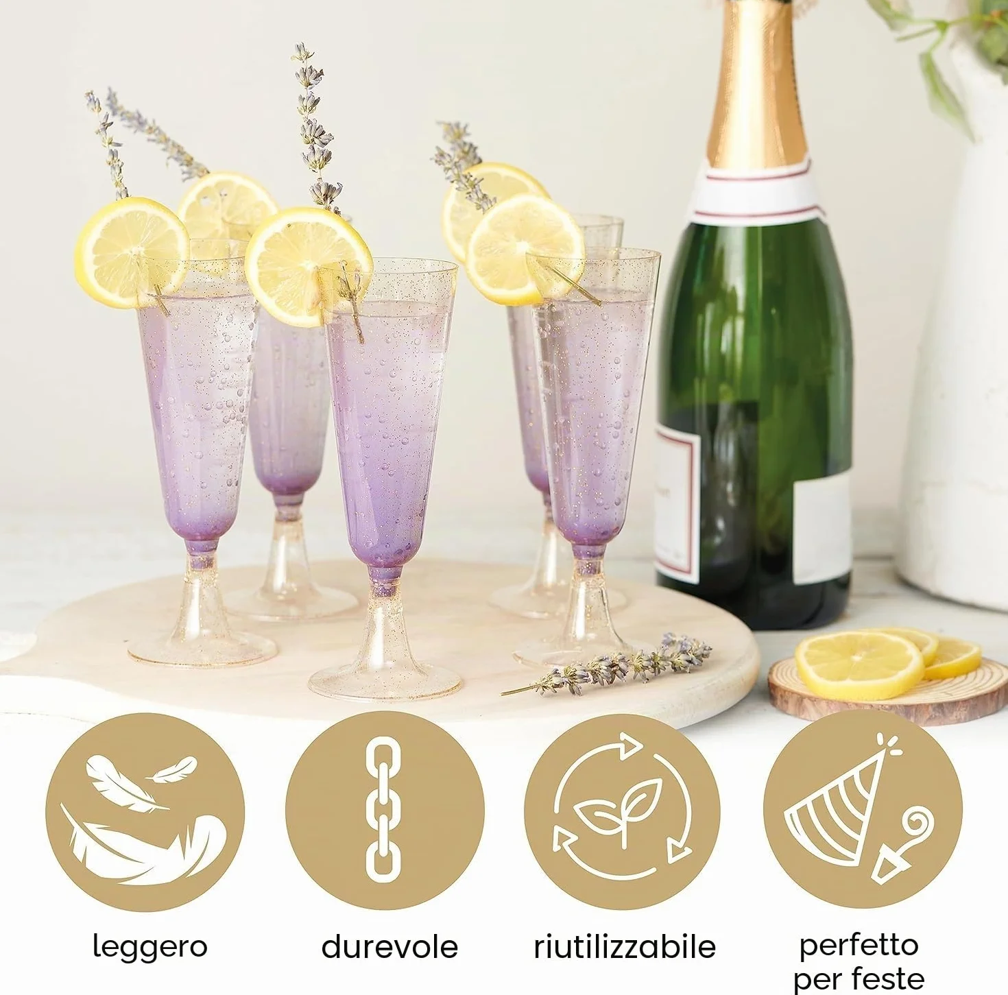 Matana 48 Flute in Plastica 150ml - Calici Plastica Rigida Lavabili Riutilizzabili Bicchieri Spumante Prosecco Champagne