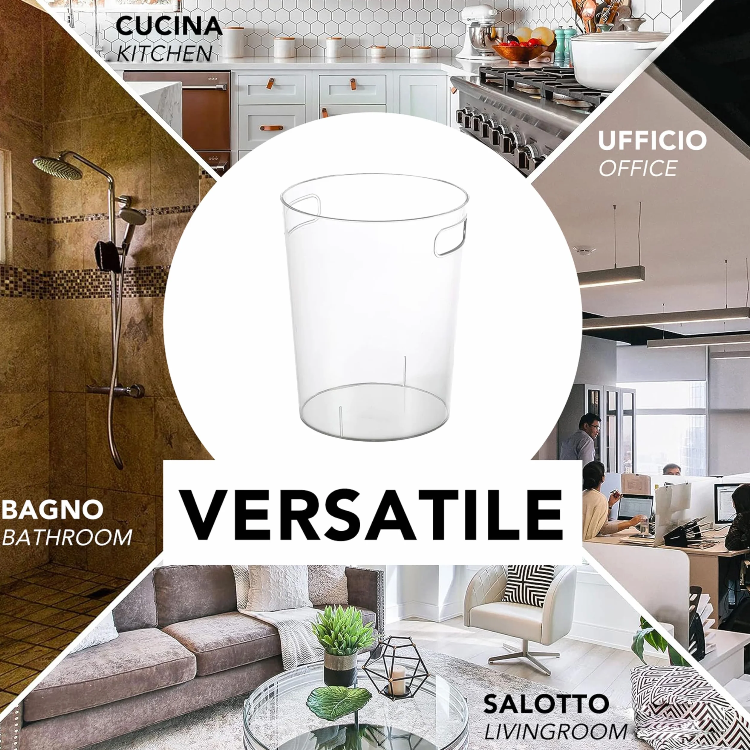 IPEA Cestino per la Carta in Plastica Trasparente - 22 X 19 cm - Design Minimal ed Elegante - Cestino Getta Carta Riciclaggio per Ufficio, Casa, Camera - Cesto Spazzatura per Scrivania, Tavolo