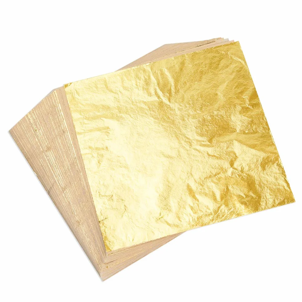 Kuuqa, fogli di foglia oro, ideali per doratura, artigianato, progetti artistici e decorazioni, 100 pezzi Oro