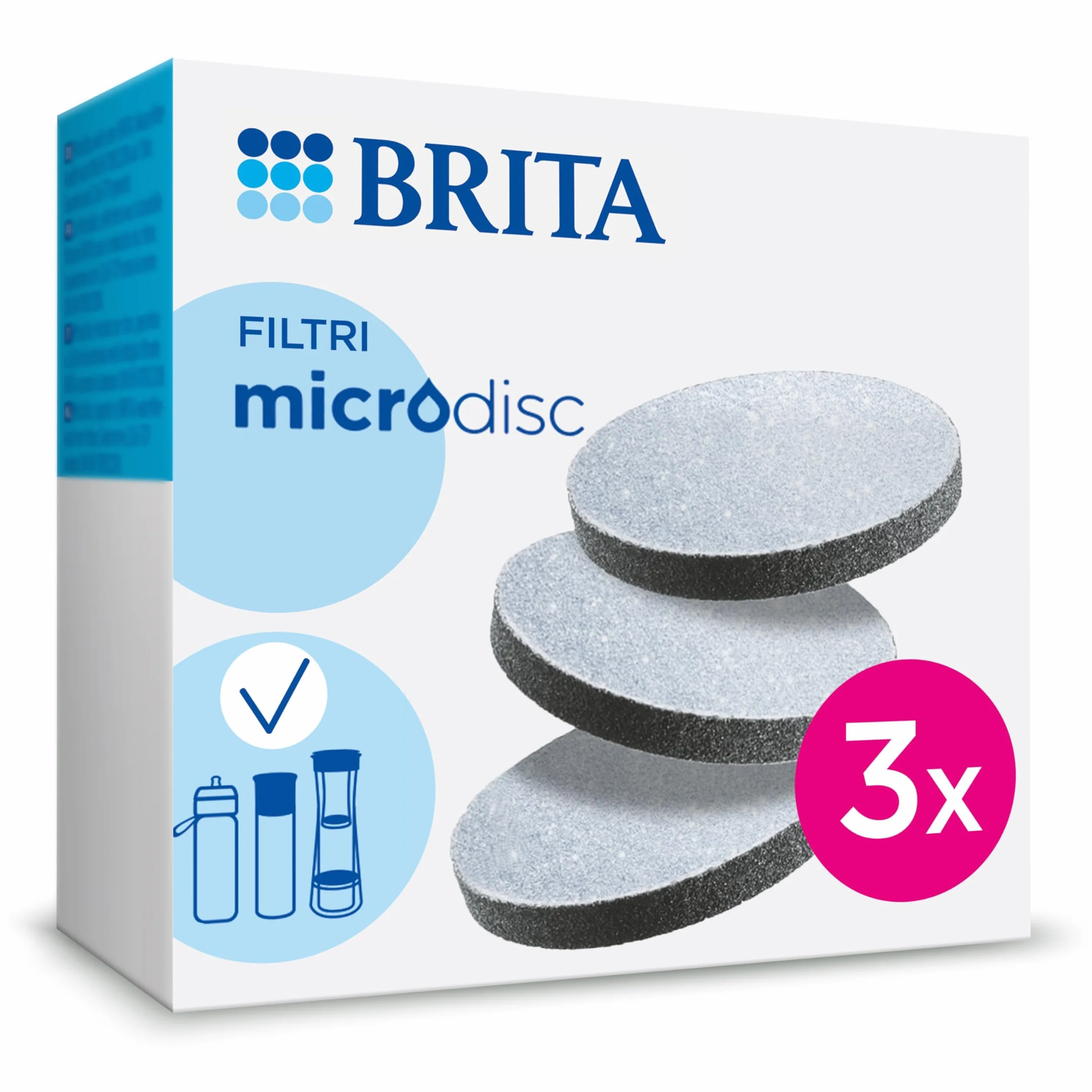 BRITA MicroDisc confezione da 3 - Dischi filtranti di ricambio per bottiglie e borracce filtranti