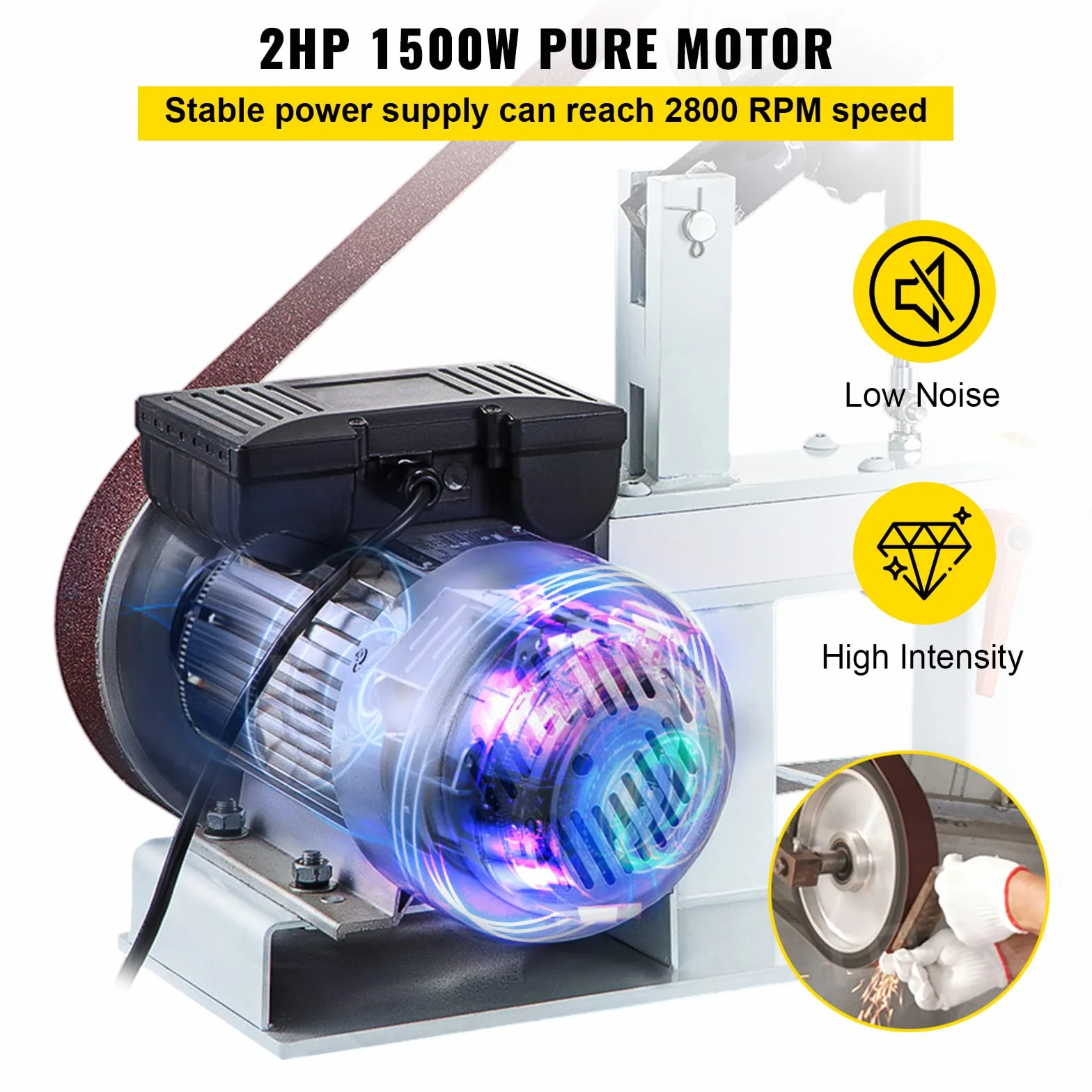 VEVOR Levigatrice Elettrica a Nastro 1,5KW, Smerigliatrice a Nastro Velocità 2800r/min, Levigatrice a Nastro con Diversi Tipi di Rettifica, per Lucidatura di Utensili, Metalli, Legno, Acrilico