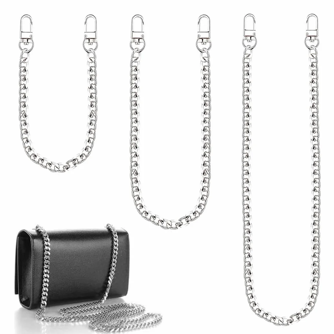 3 Pezzi Catena per Borsa a Tracolla Set, per Borsa in Metallo, Tracolla per Borse, Sostituzione Cinghia a Spalla, per Portafoglio con Fibbie - 40/60/120cm, Argenteo