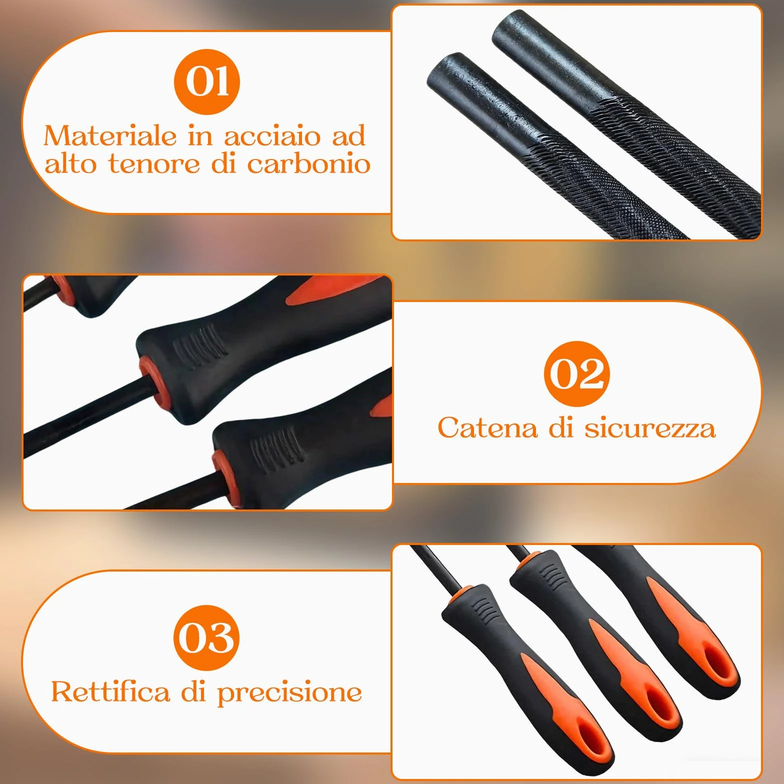 Set 5 Lime per Motosega – 4 Lima per Catena Motosega (3,2/4,0/4,8/5,5 mm) + Lima Piatta 6” (15 cm) – Kit Affilatura Catena, Affilacatena Manuale Fai da Te