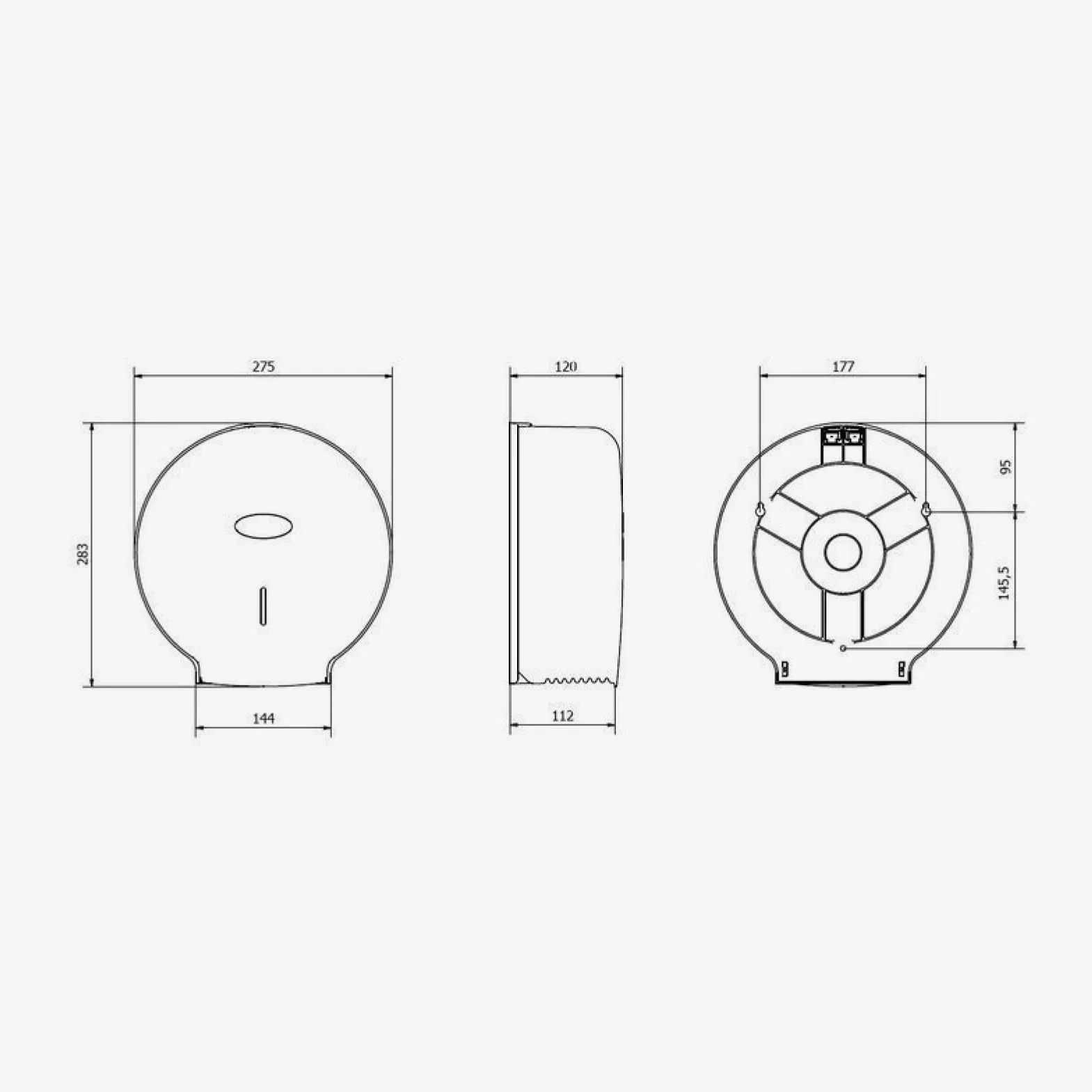 Jofel - Distributore industriale medio di rotoli di carta, 300 m, diametro 220 mm, anima 45 mm, ideale per bagni pubblici, ABS di alta qualità, AE57600-MT nero opaco