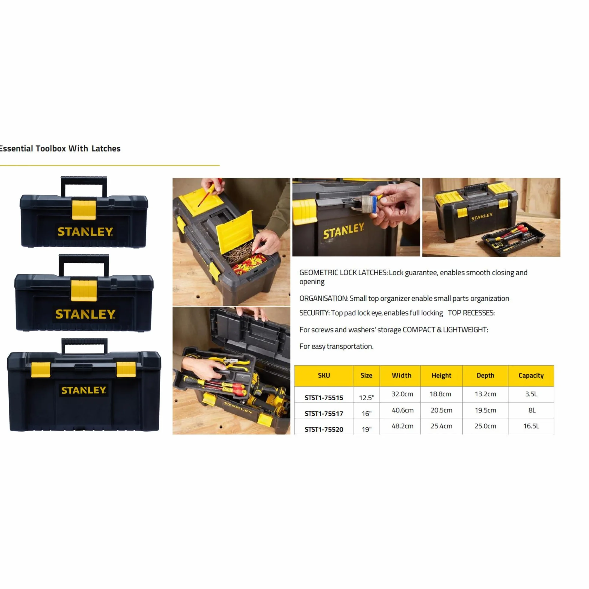 STANLEY STST1-75517 Cassetta Porta Utensili, Nero/Giallo, 16"