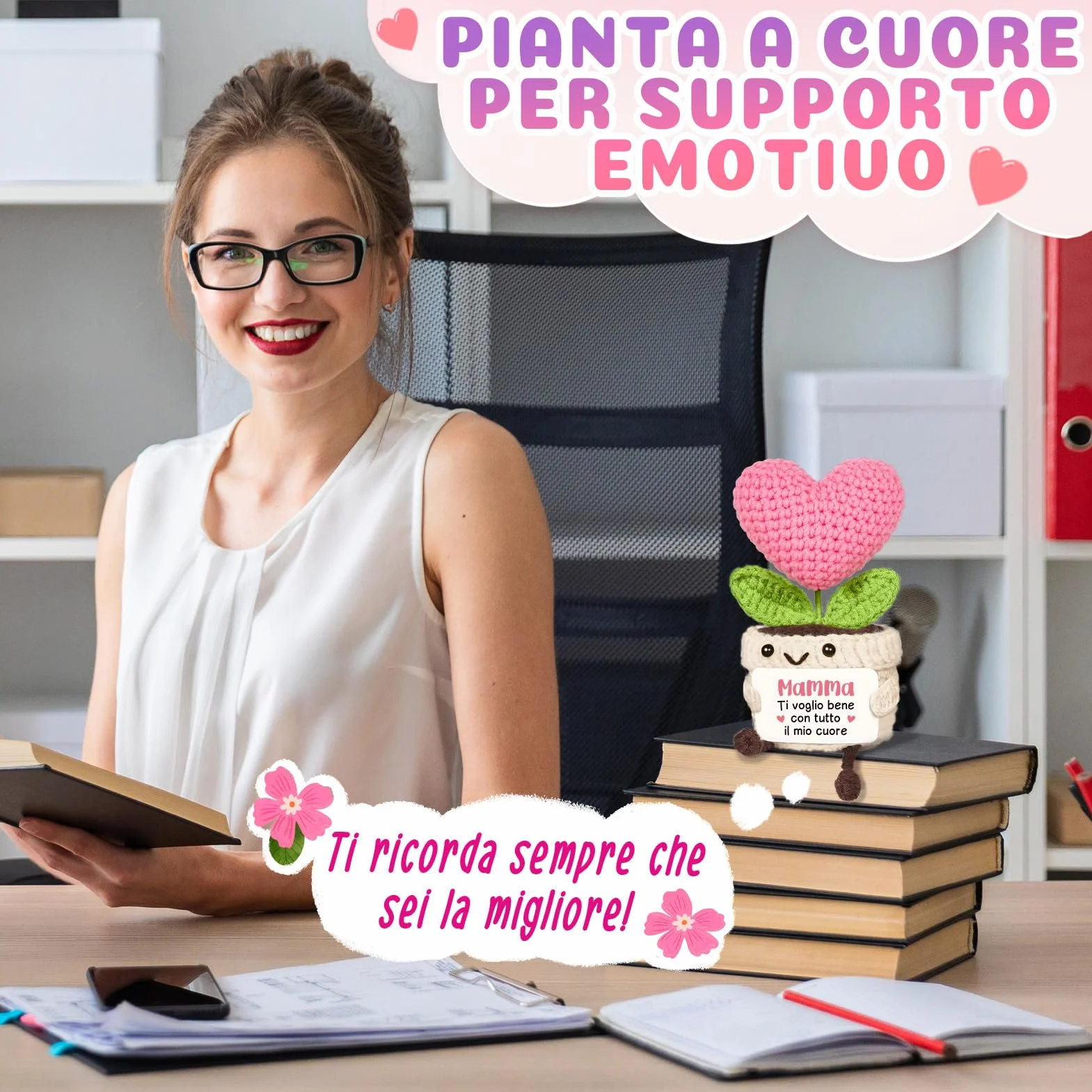 Regalo Mamma Compleanno Cuore Fiore all’Uncinetto Supporto Emotivo Idee Regali Mammina Natale